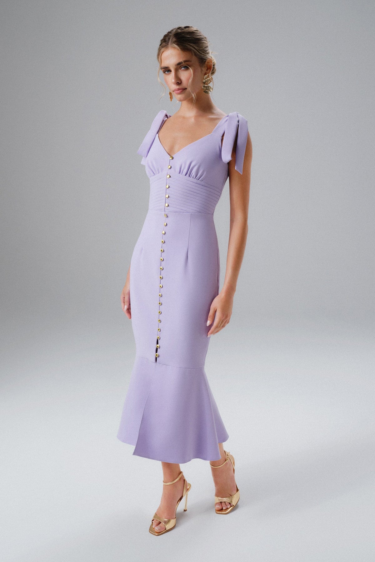 KAMILA V Neck Midi Dress in Lilac