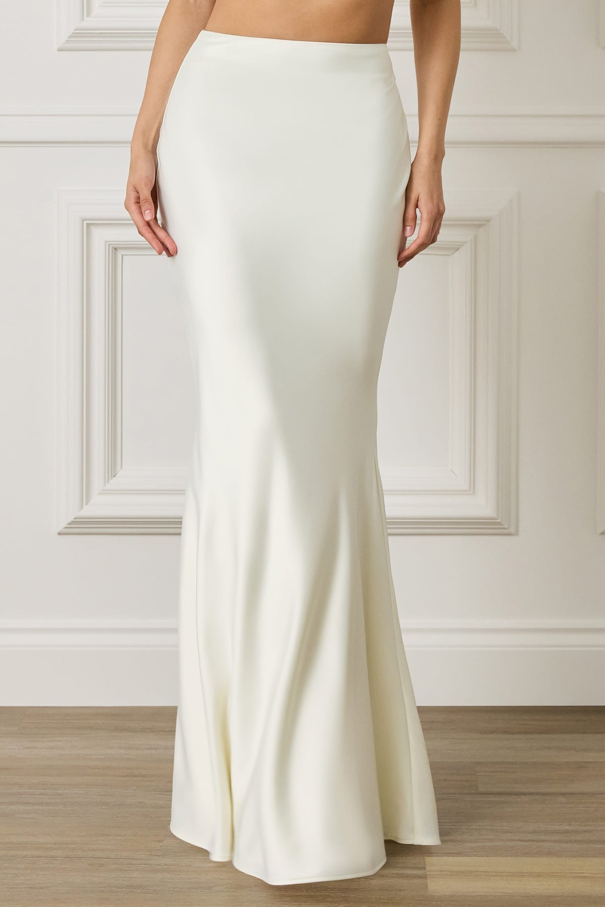 LENA Satin Maxi Skirt in Ivory