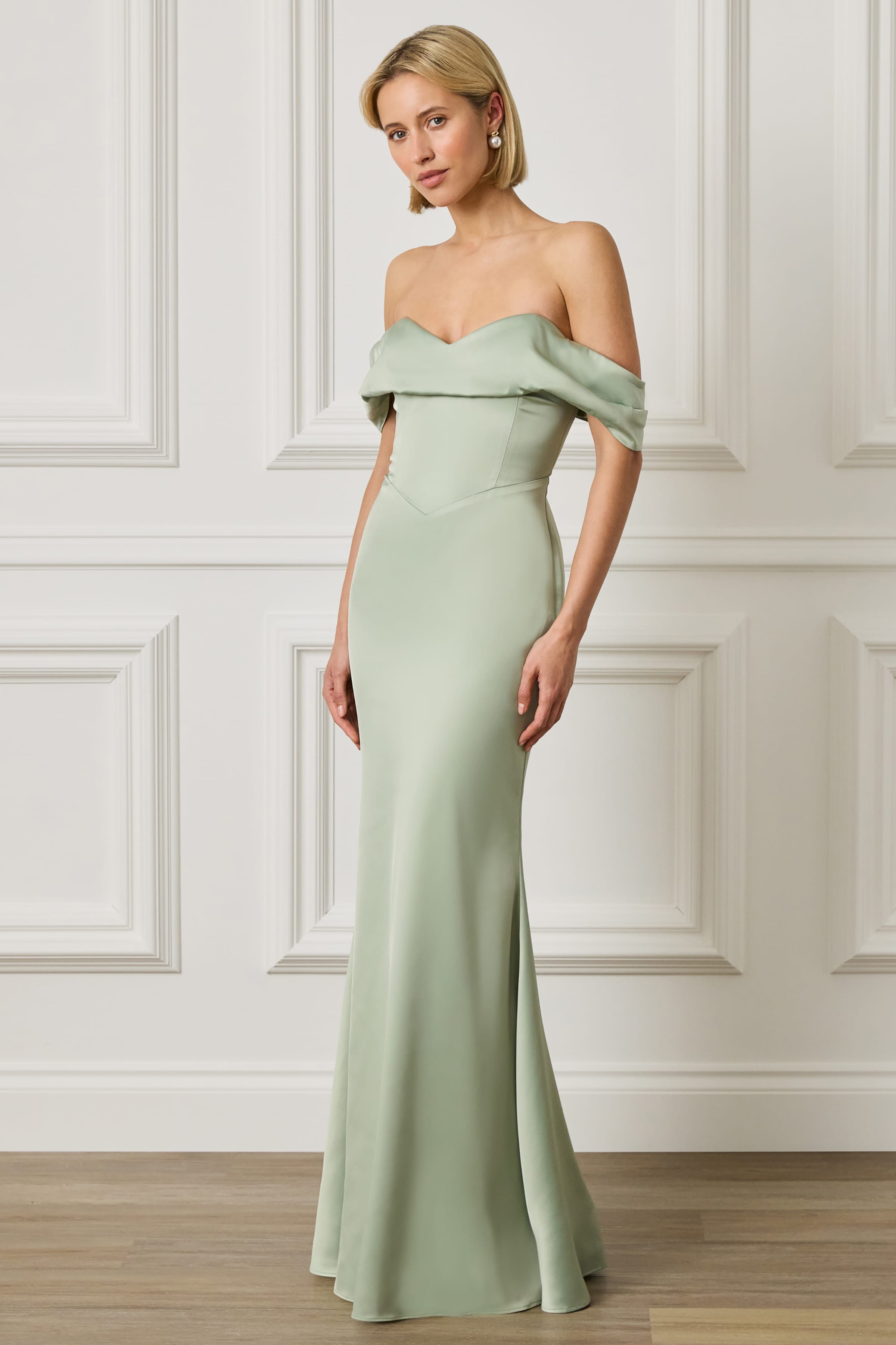 RAYNE Satin Maxi Dress in Sage