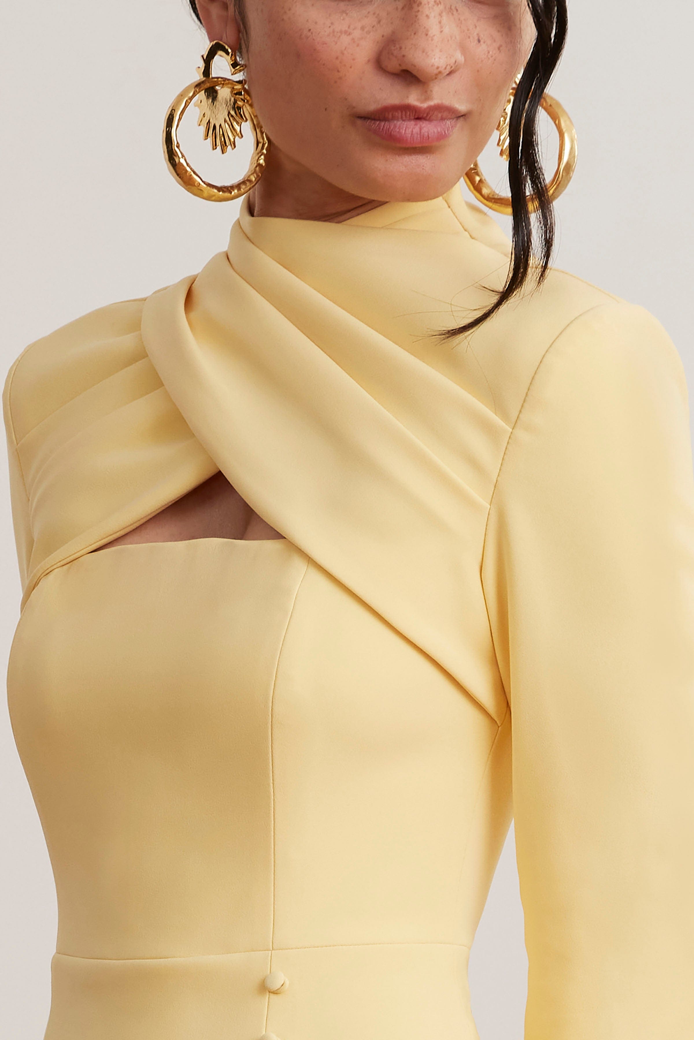 FIONA High Neck Tulip Mini Dress In Yellow