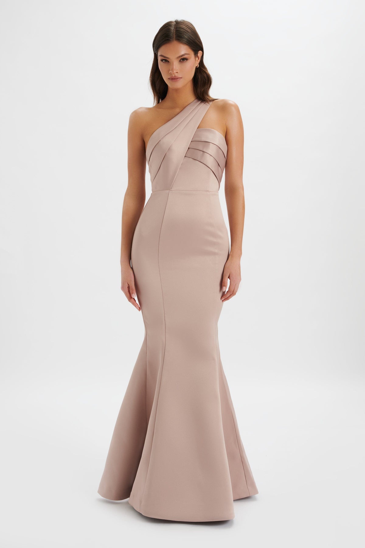 SHAILENE Satin Maxi Dress in Nude