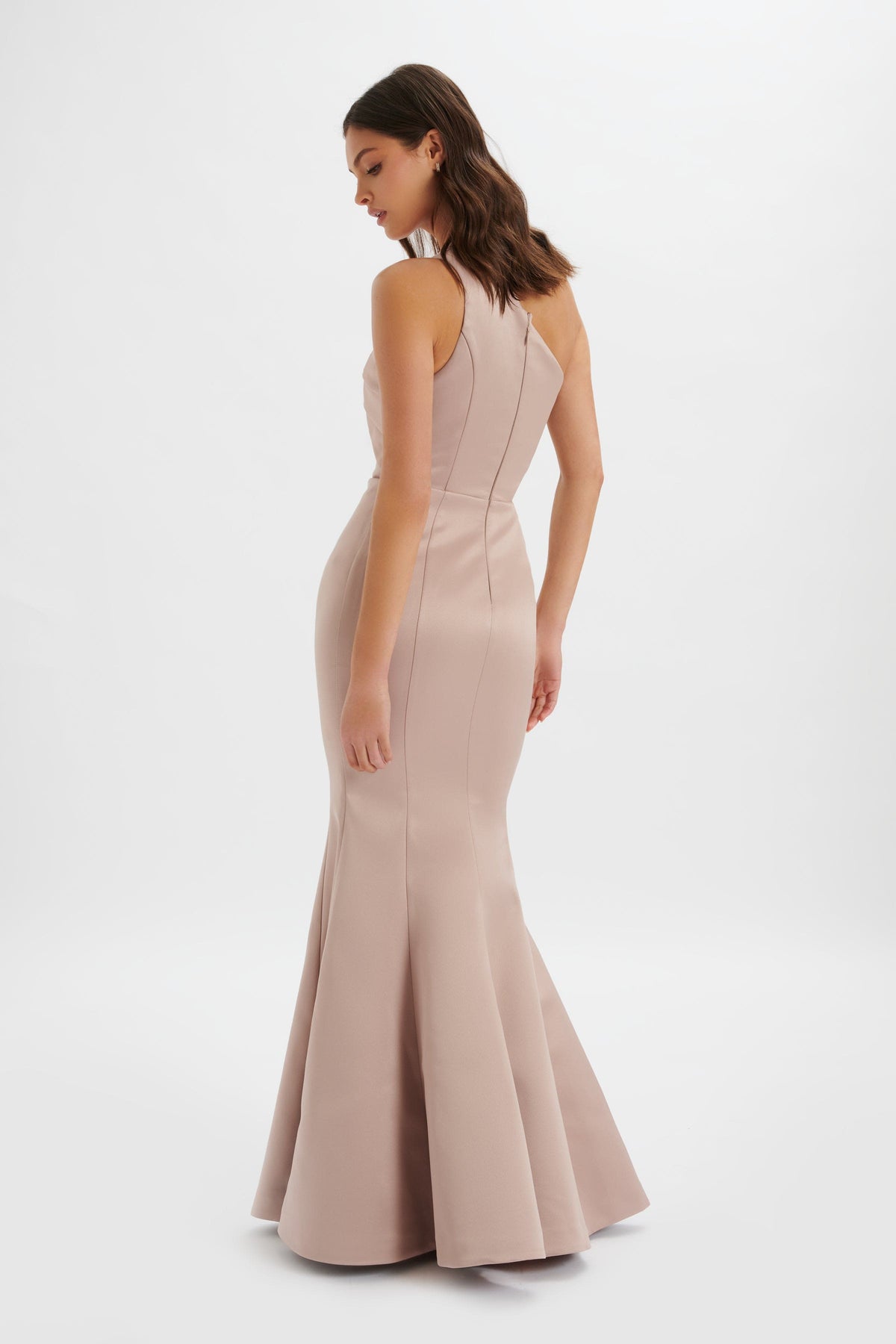 SHAILENE Satin Maxi Dress in Nude