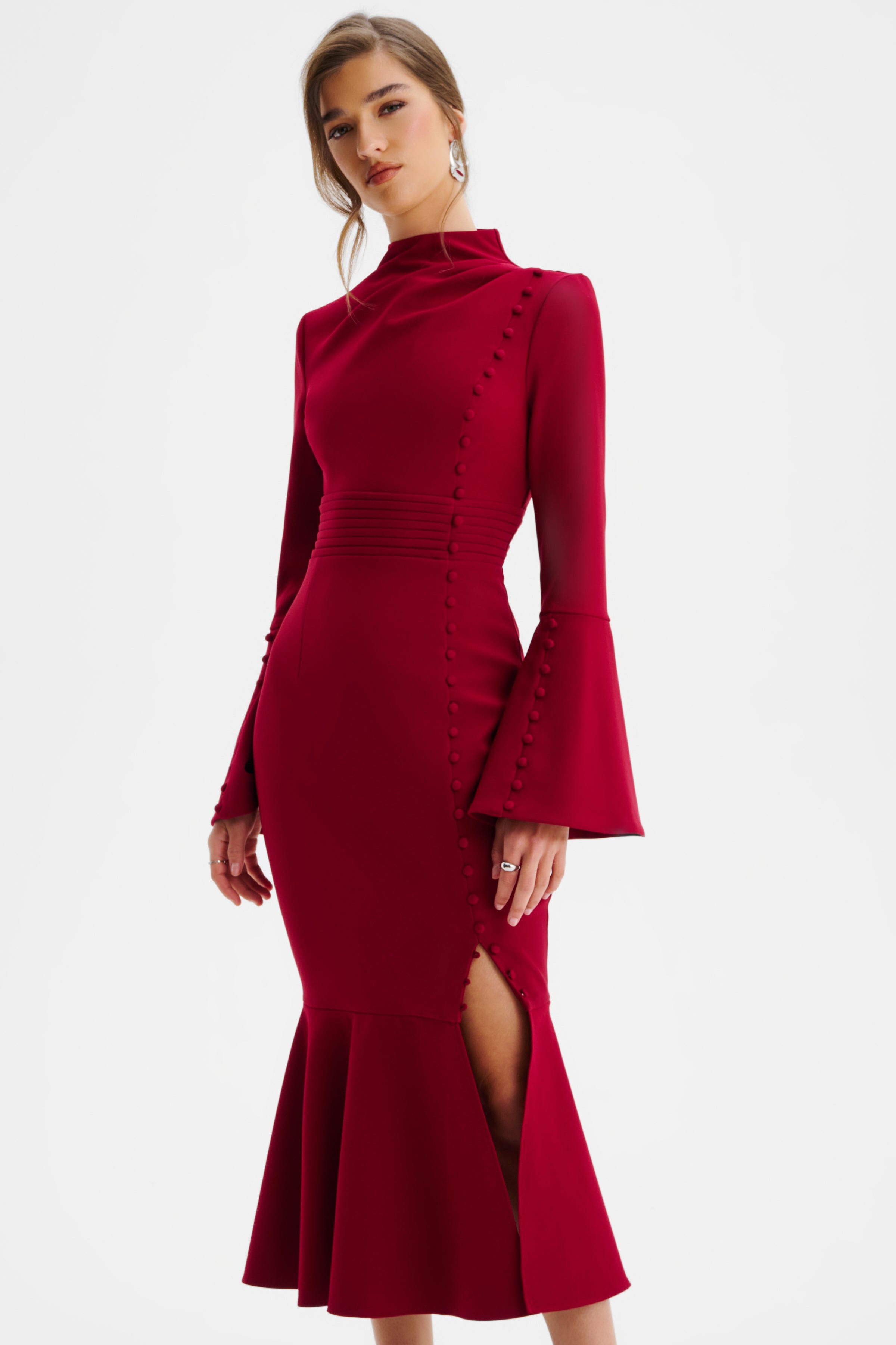 AUBREY High Neck Midi Dress in Red