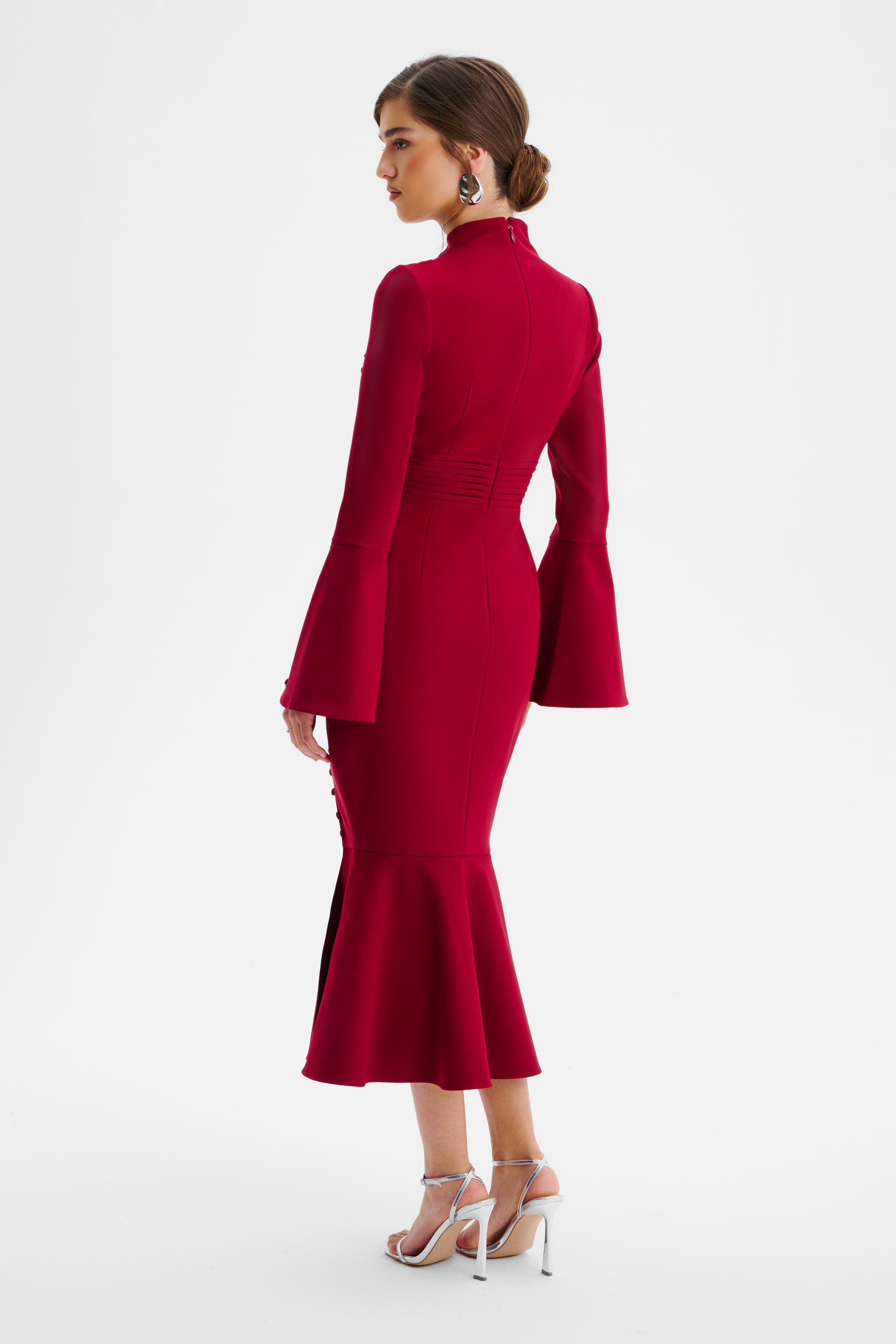 AUBREY High Neck Midi Dress in Red