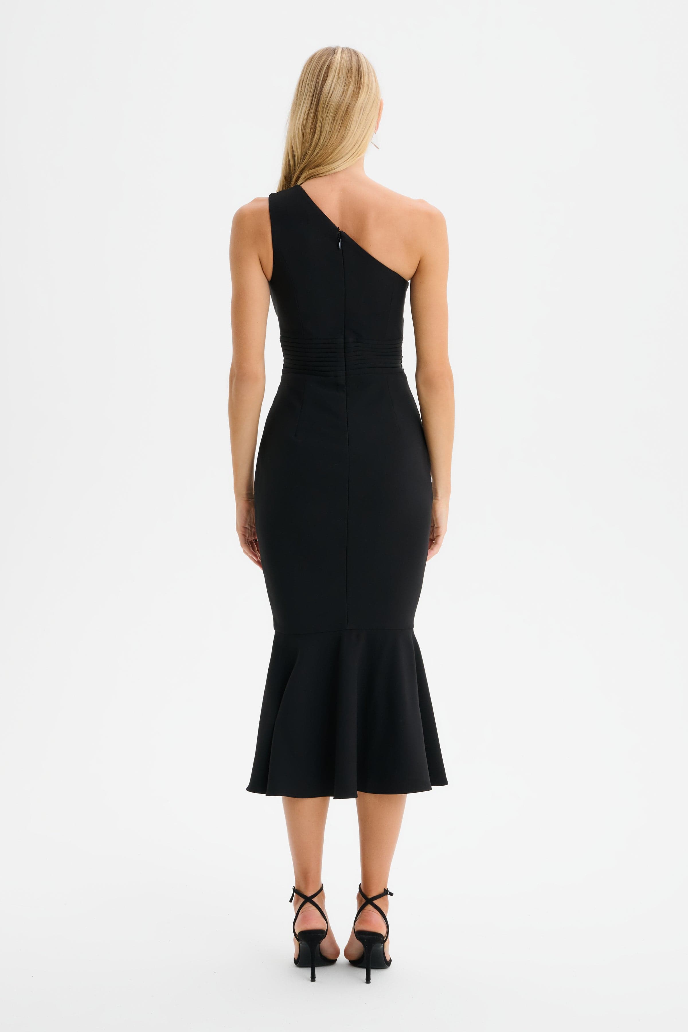 DAHLIA One Shoulder Midi Dress in Black