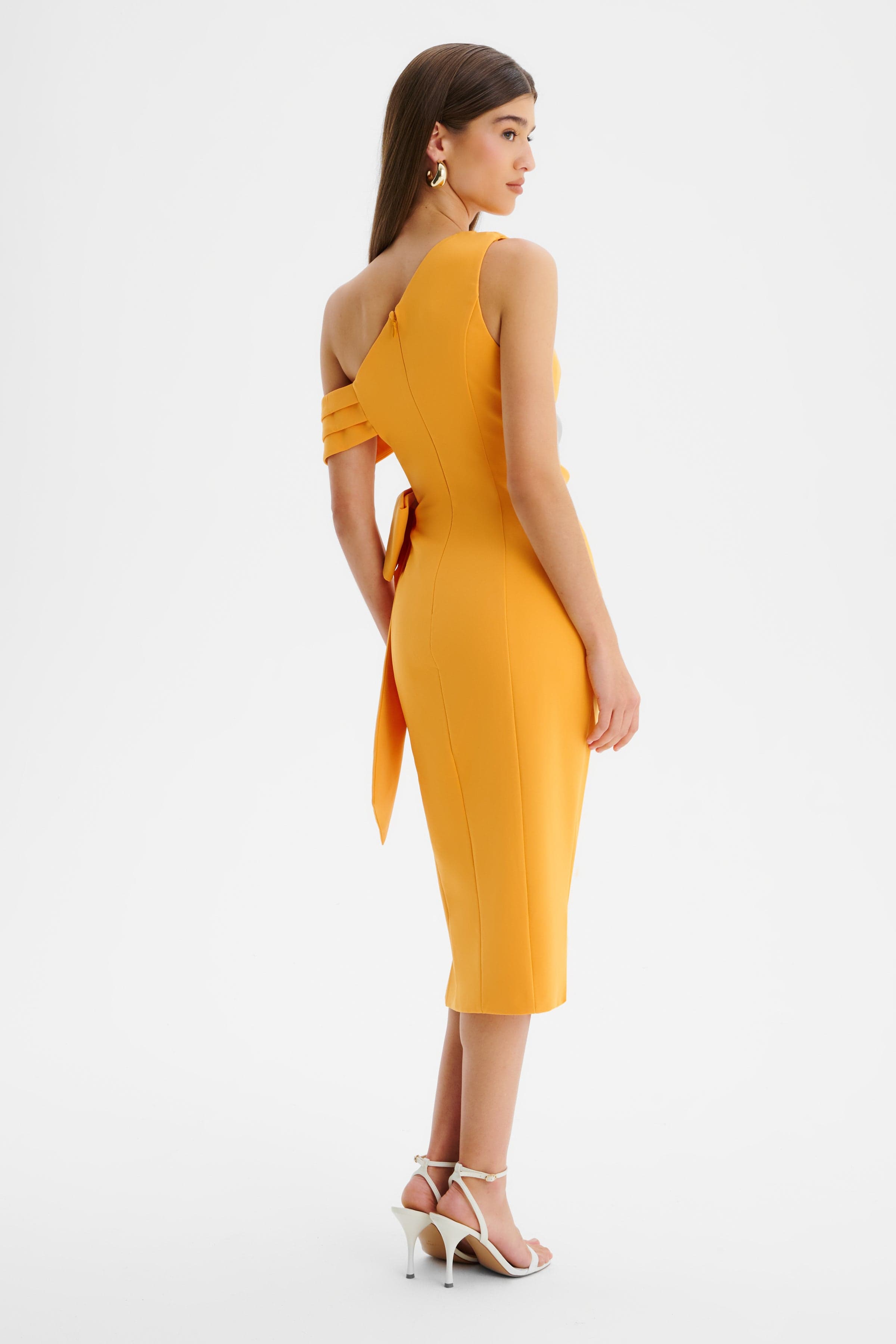 HONEY Asymmetric Midi Dress in Orange