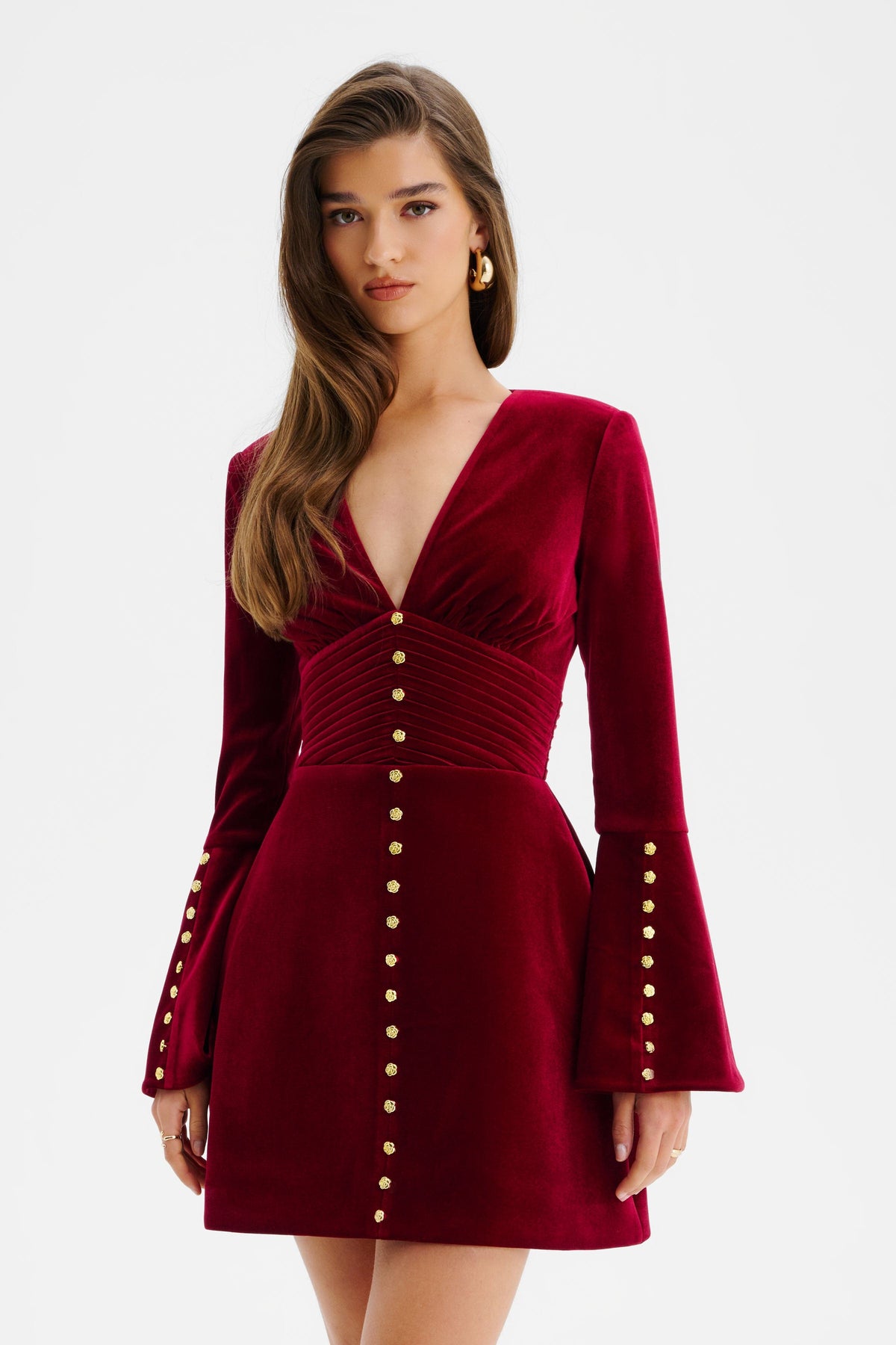 LARA Velvet Mini Dress in Burgundy
