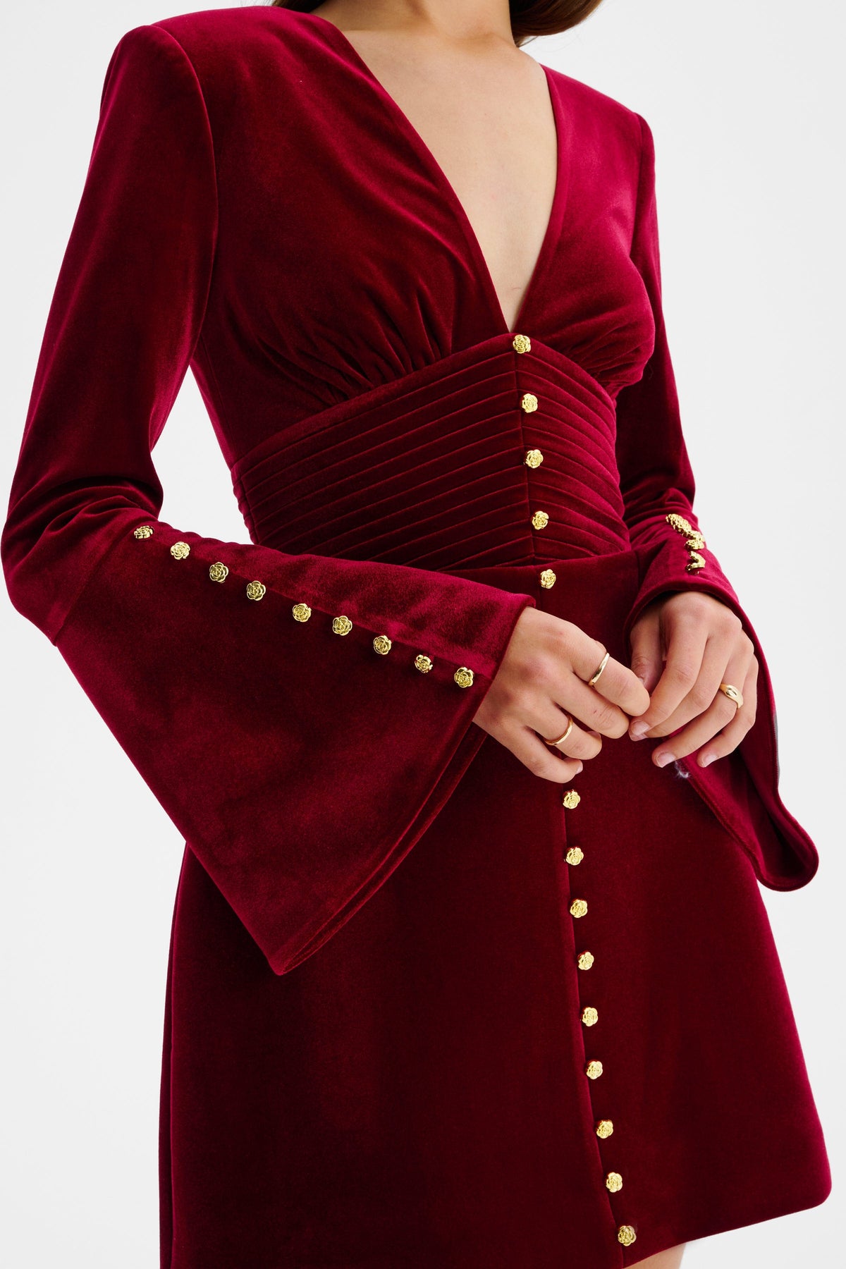 LARA Velvet Mini Dress in Burgundy