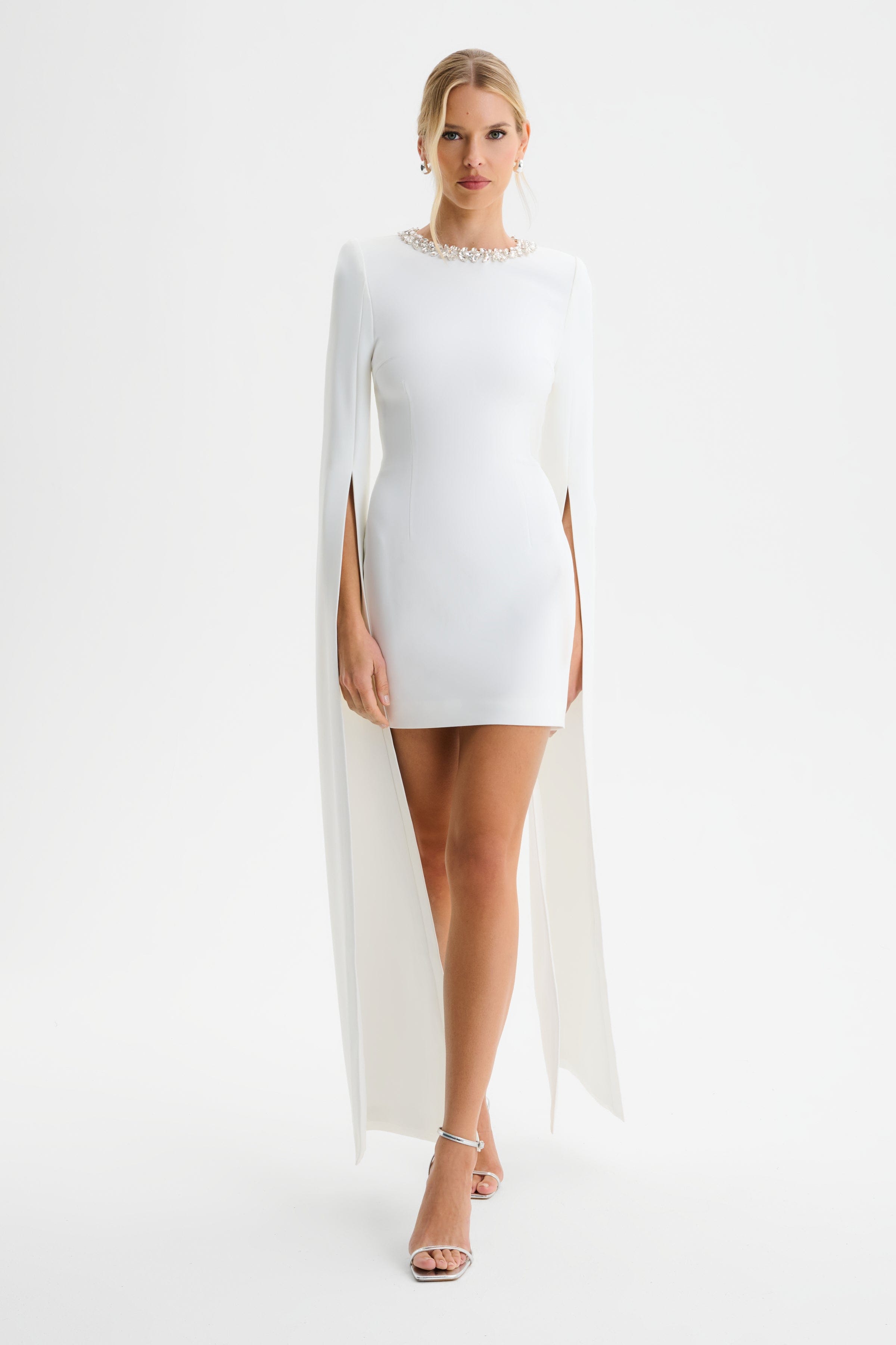 TILLY Cape Sleeve Mini Dress in White