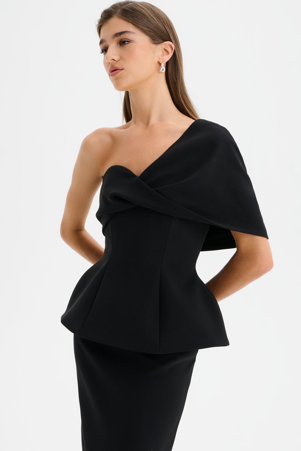 GIOVANNA Asymmetric Maxi Dress in Black