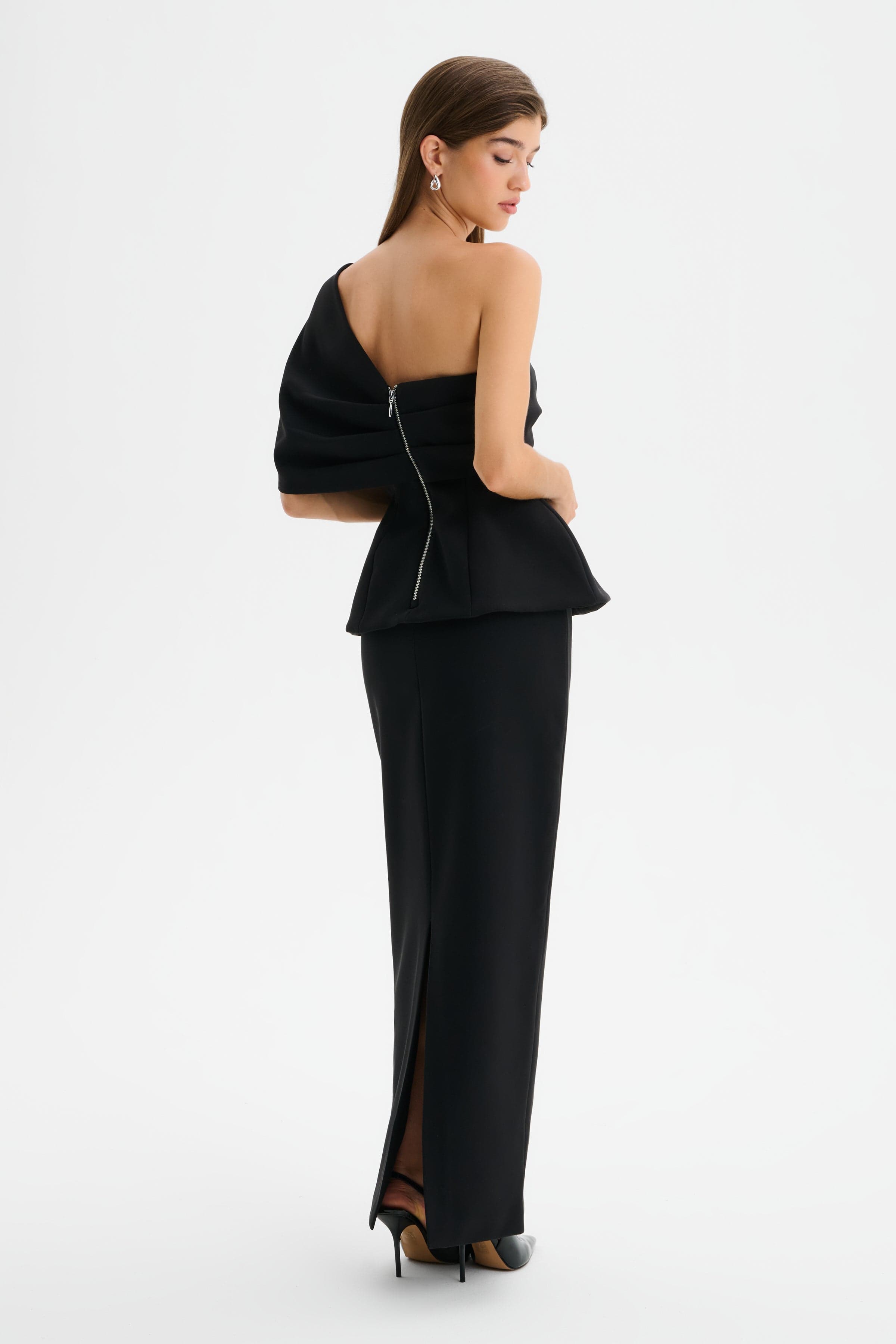 GIOVANNA Asymmetric Maxi Dress in Black