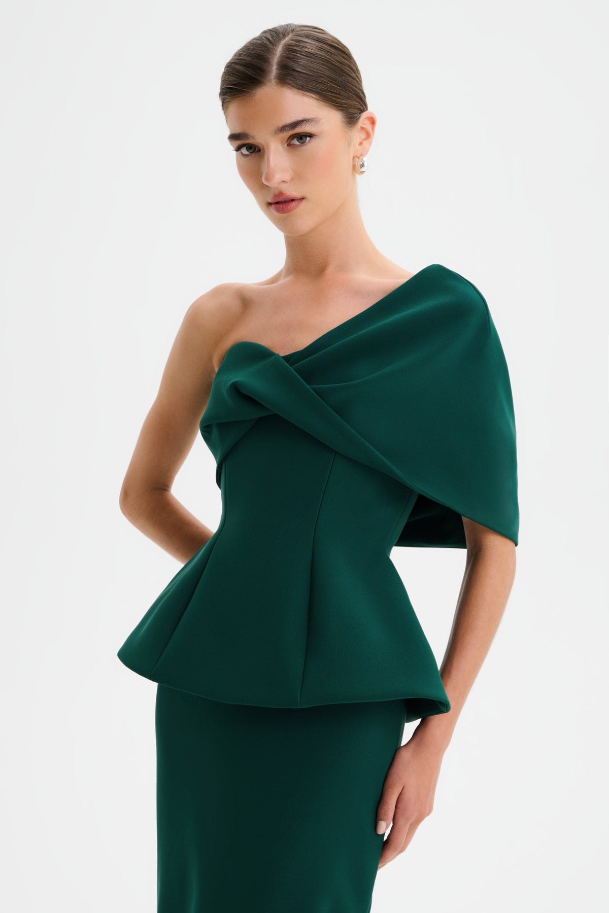 GIOVANNA Asymmetric Maxi Dress in Emerald
