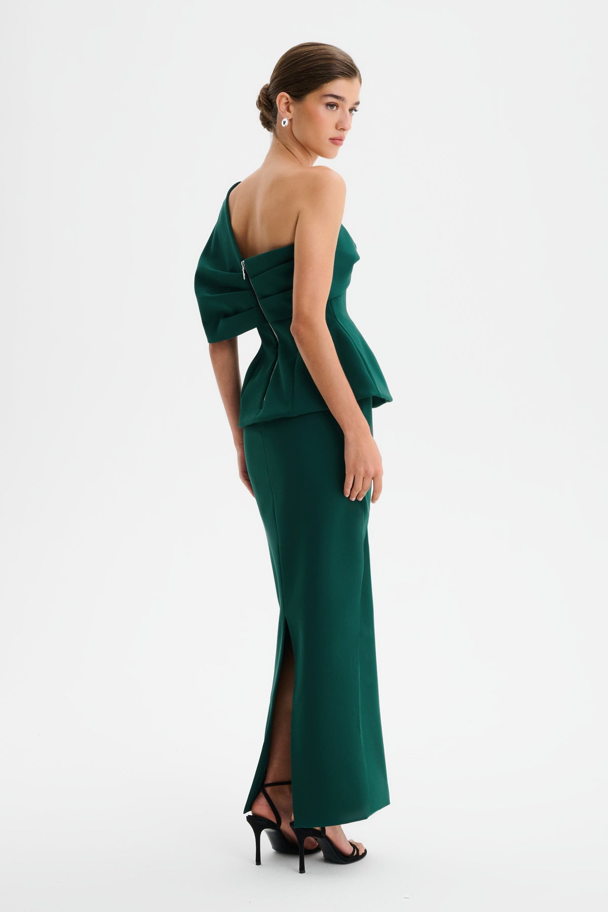 GIOVANNA Asymmetric Maxi Dress in Emerald