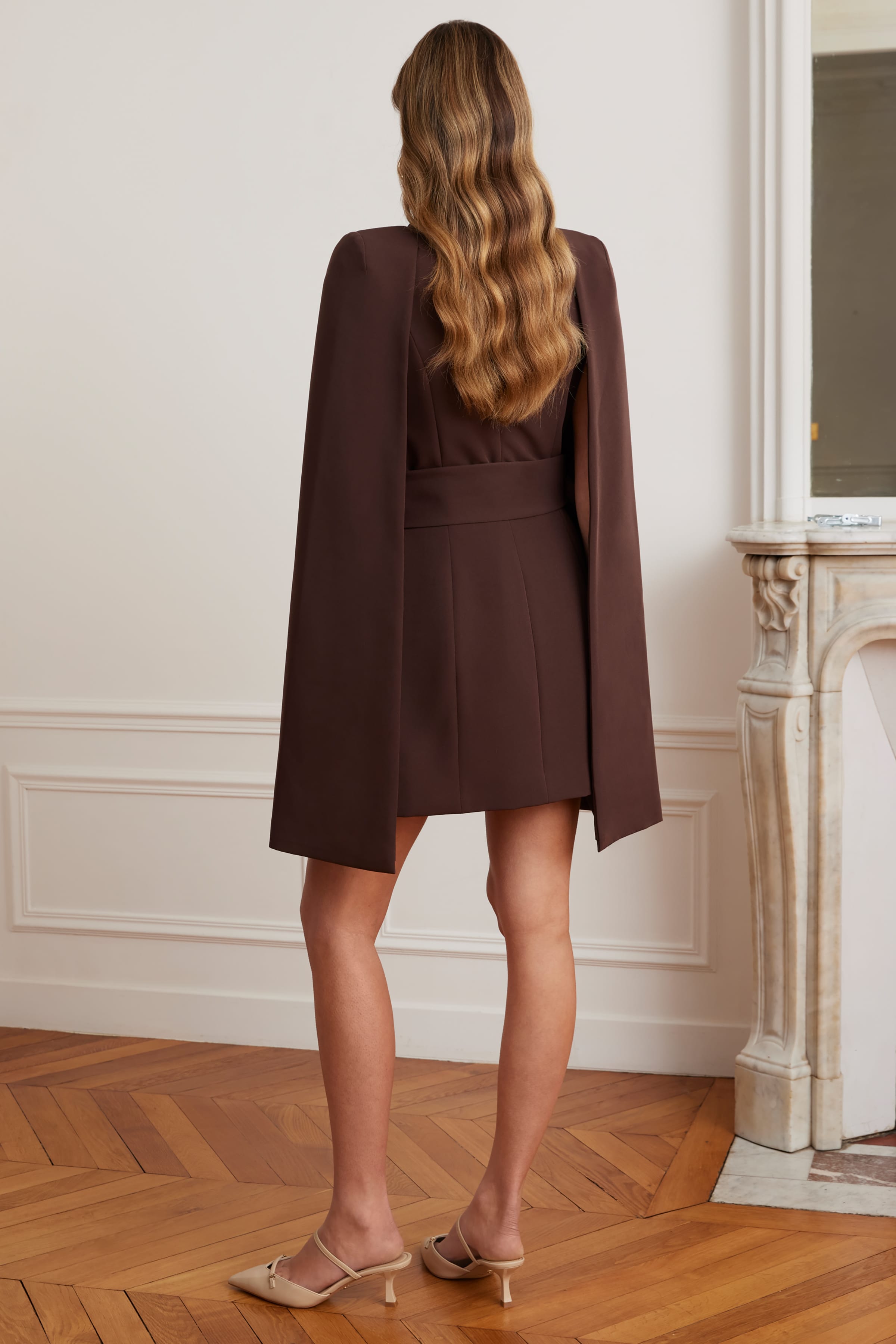 ALEXANDRA Cape Mini Dress in Brown