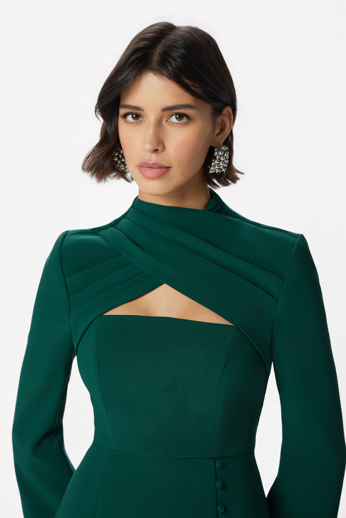 FIONA High Neck Mini Dress in Emerald