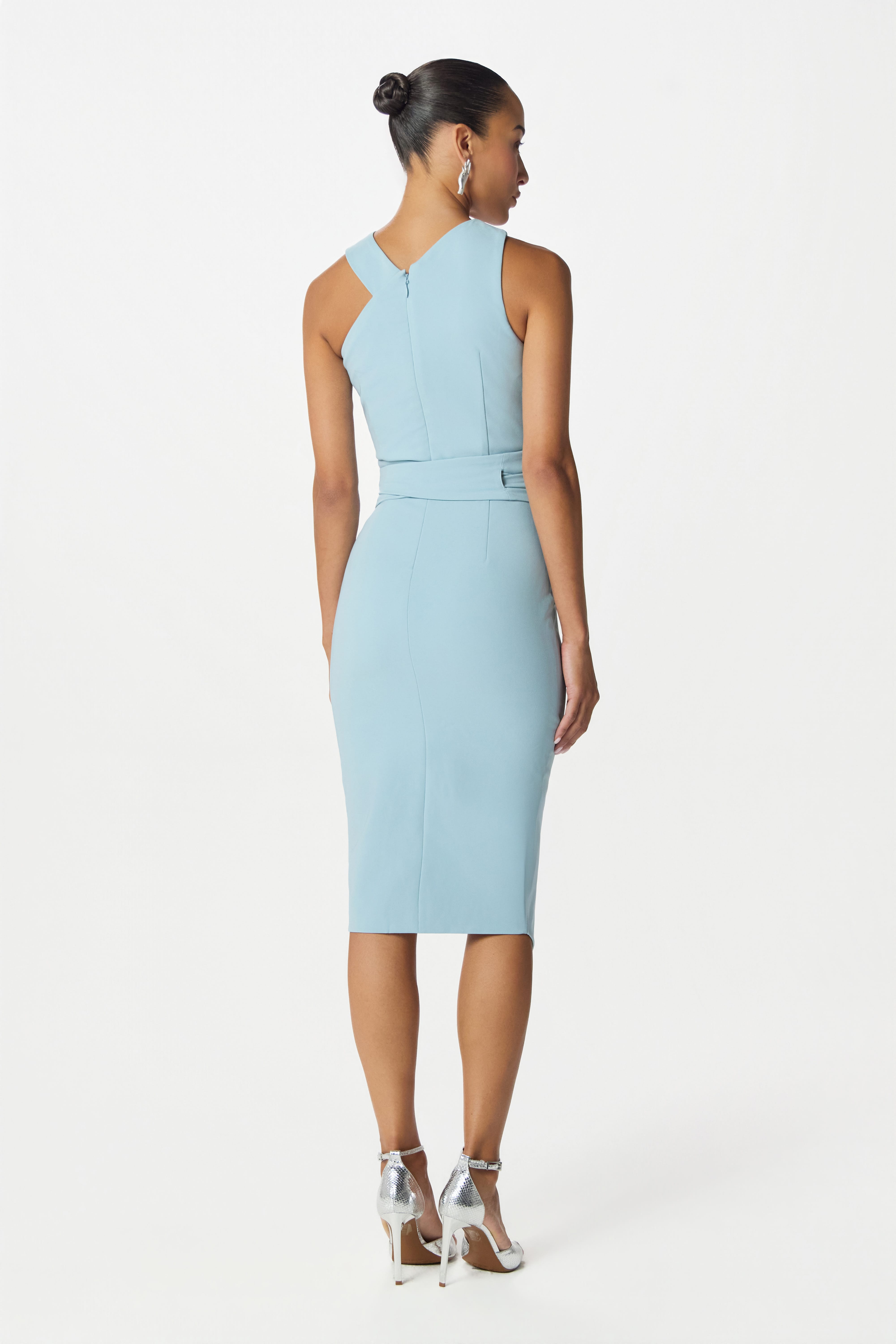 BRIELLE Halter Neck Midi Dress in Light Blue