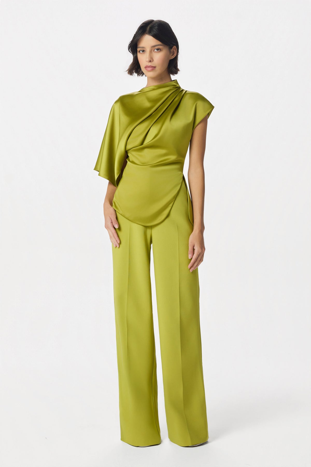 EVIE Wide Leg Trousers In Chartreuse