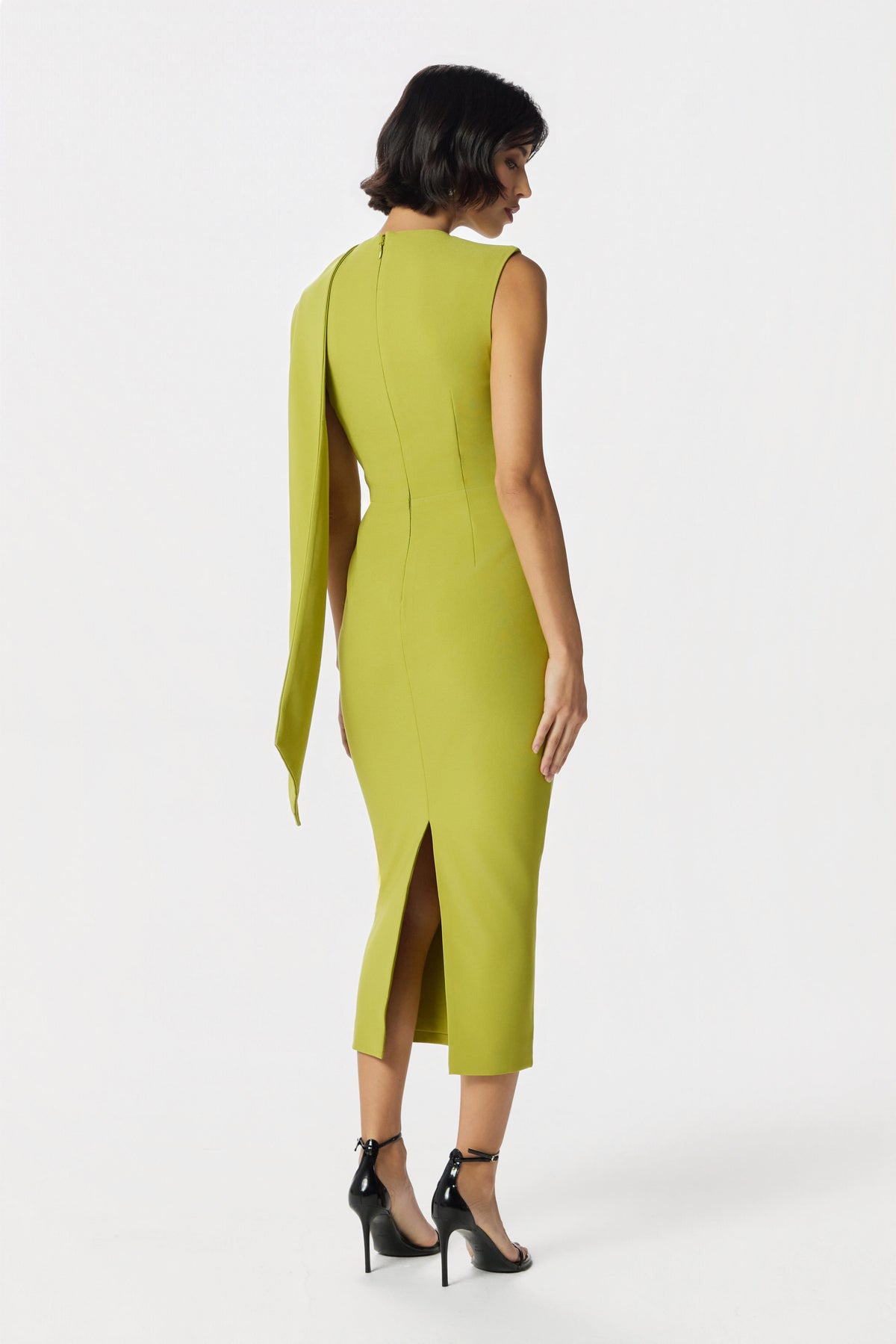KAIA High Neck Midi Dress in Chartreuse
