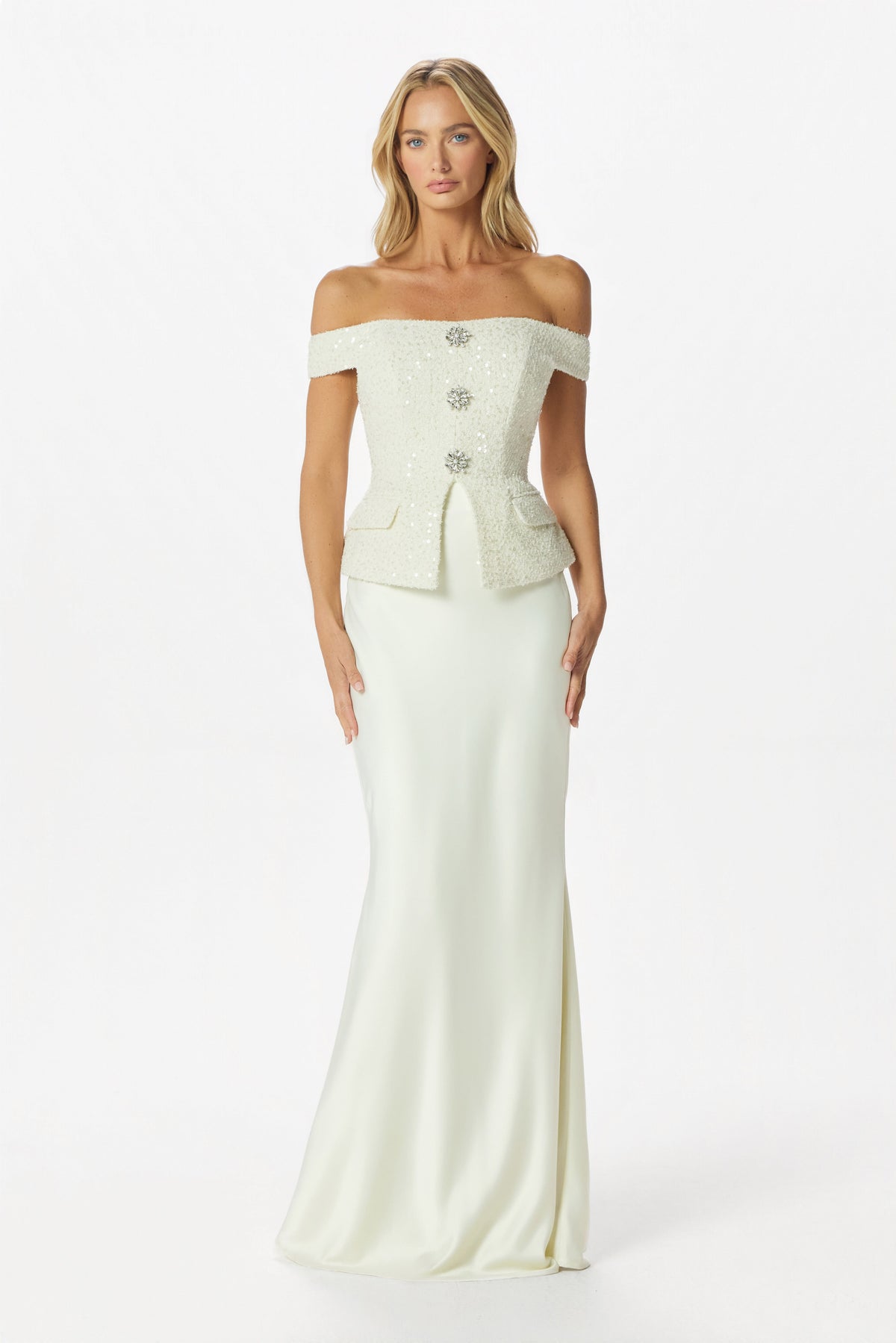 LEILA Embellished Boucle Top in Ivory