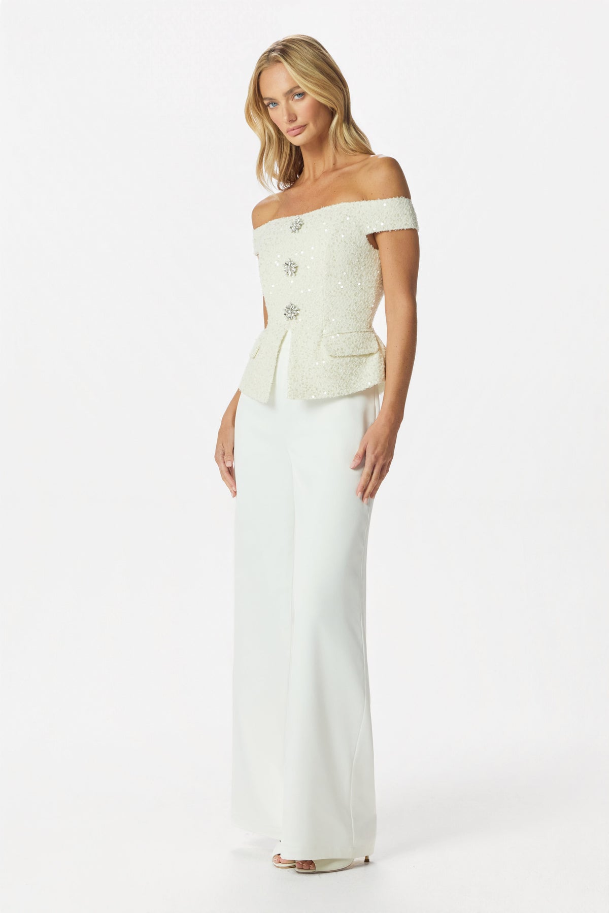 LEILA Embellished Boucle Top in Ivory