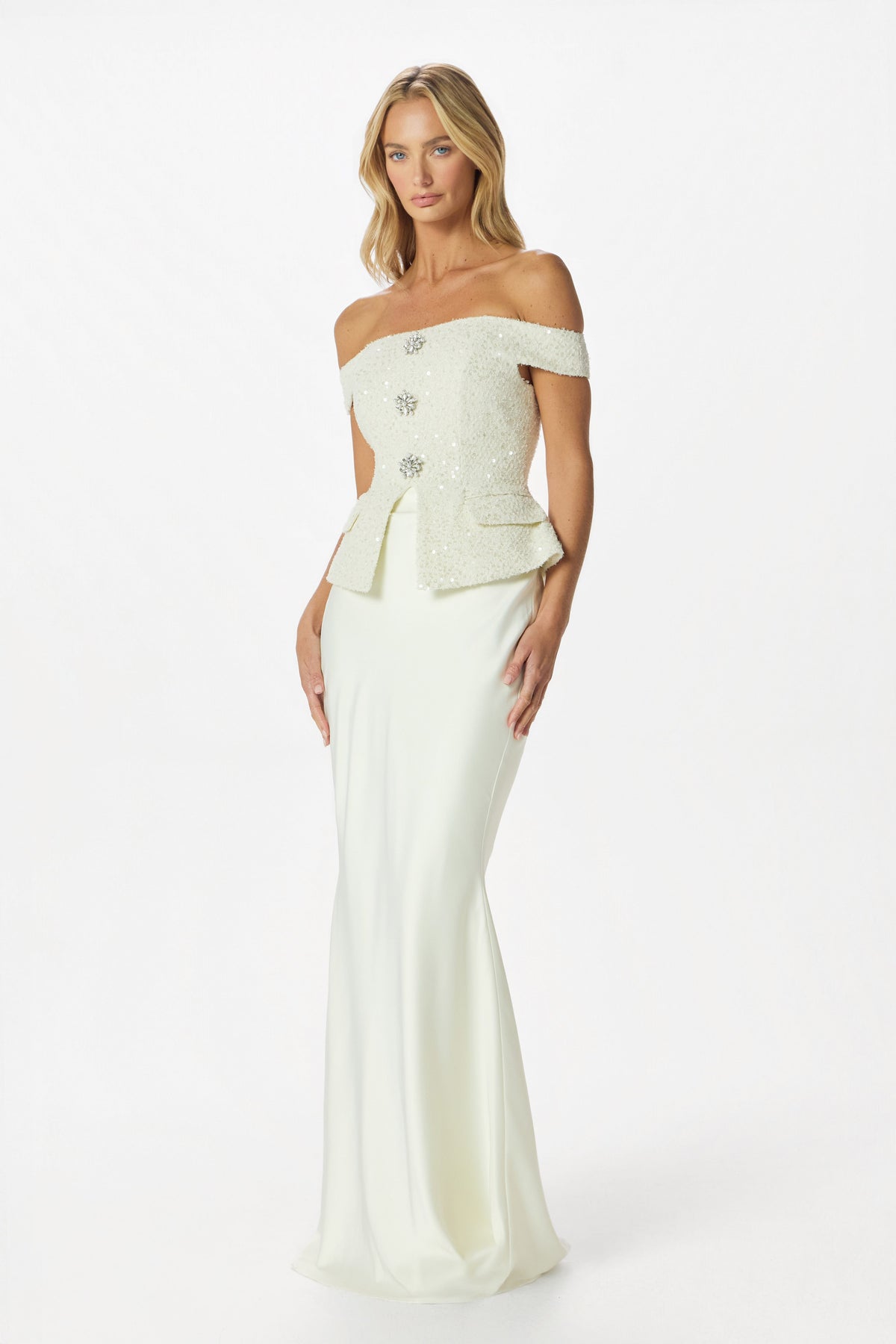 LENA Satin Maxi Skirt in Ivory