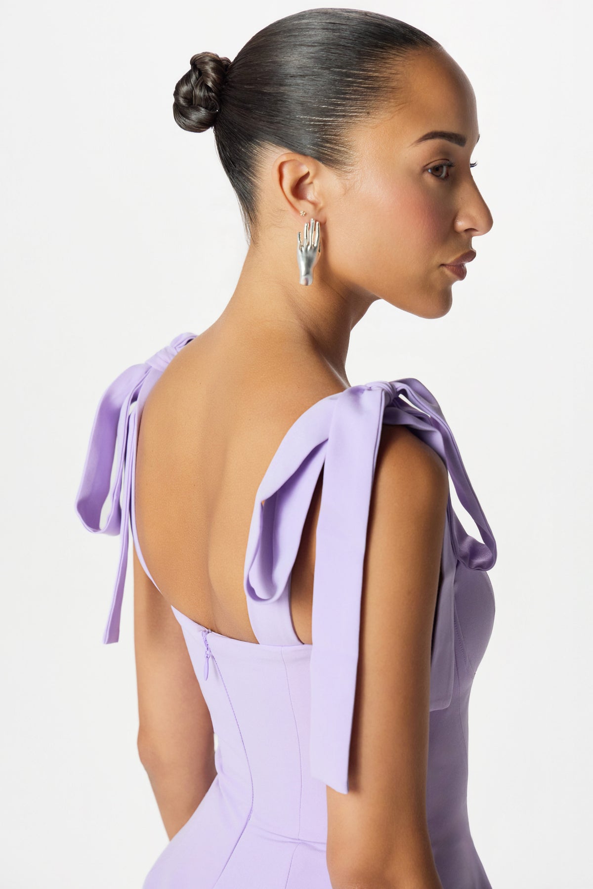LEONA Peplum Midi Dress in Lilac
