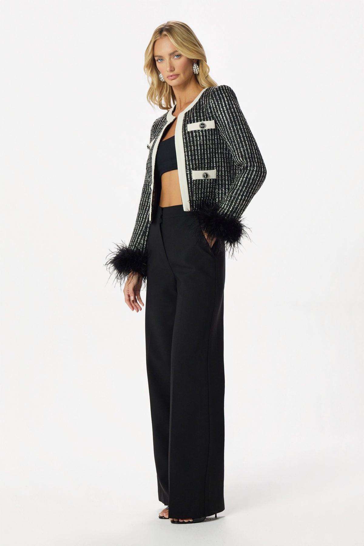 LILA Boucle Feather Jacket in Black