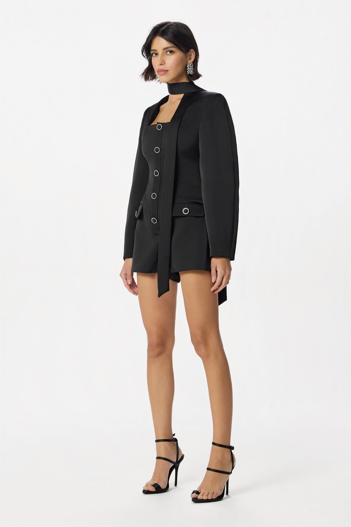 NOA Satin Playsuit in Black