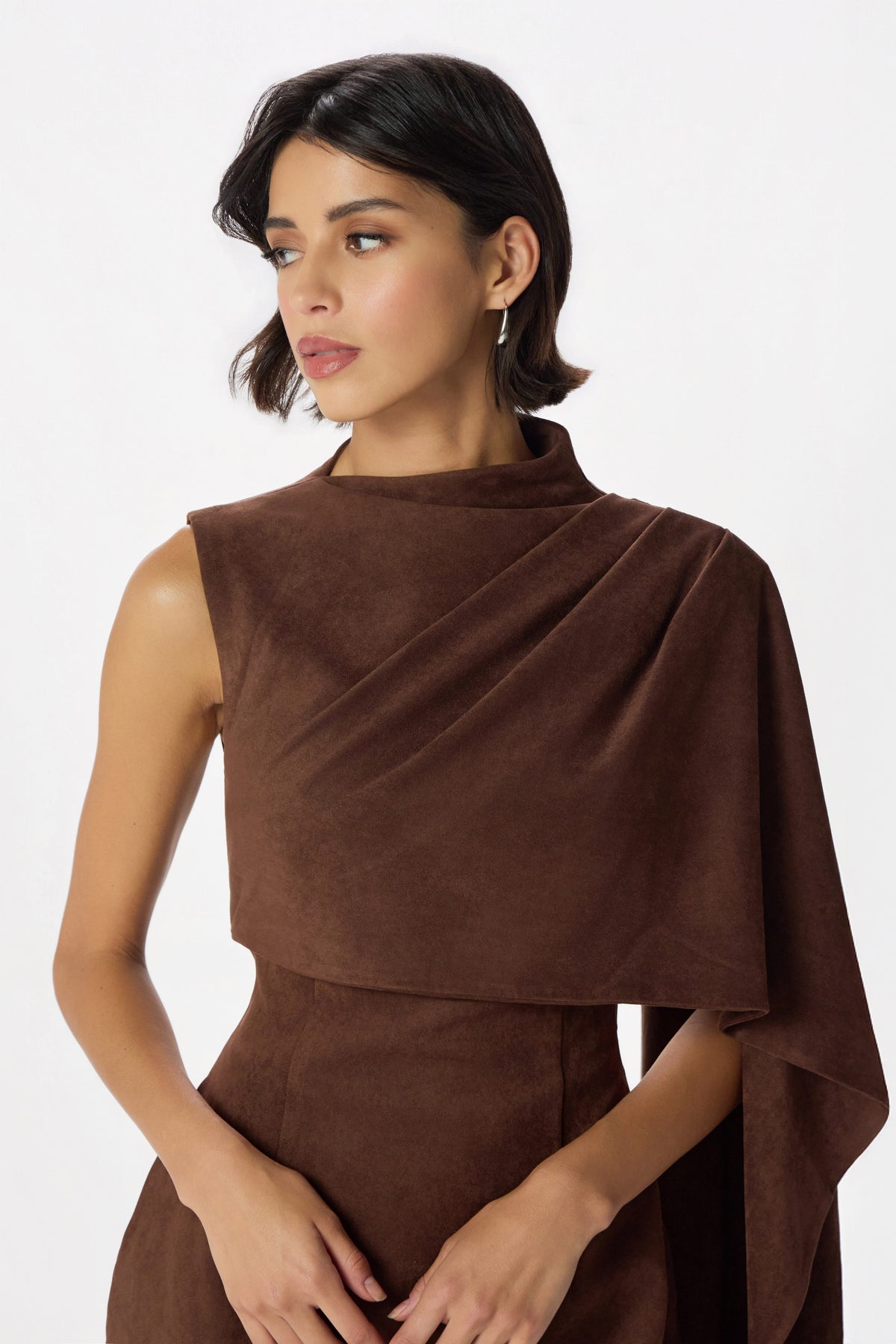 RHYLA Faux Suede Mini Dress In Dark Brown