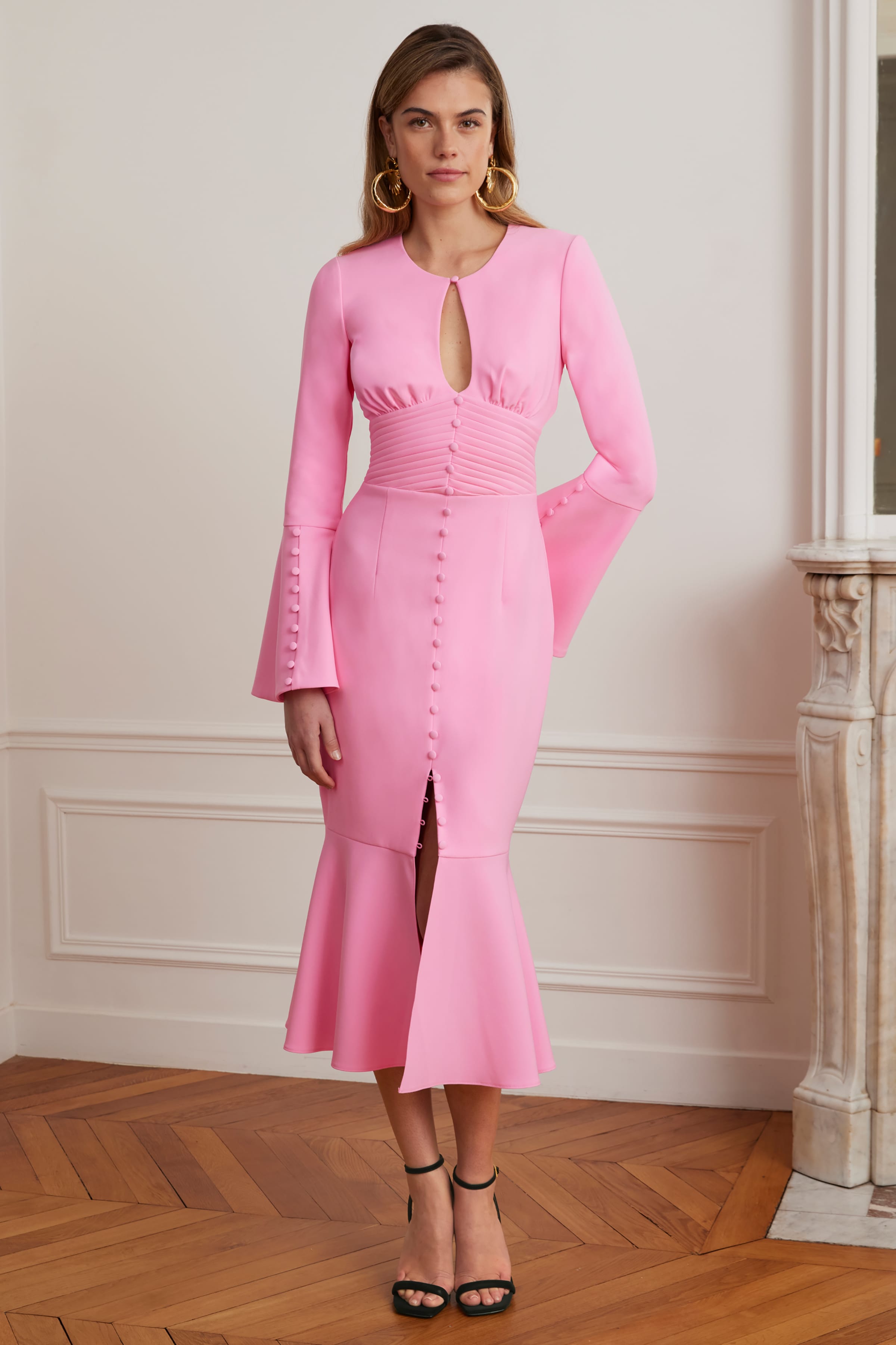 ROXIE Keyhole Midi Dress in Pink