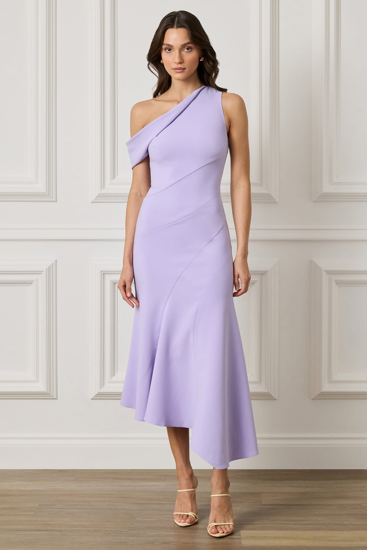 LEANNA Asymmetric Midi Dress in Lilac