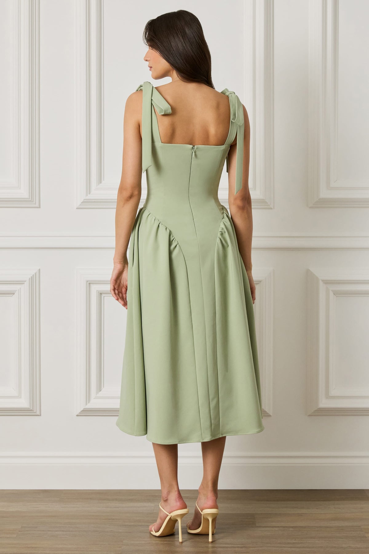 BLOSSOM Square Neck Midi Dress in Green
