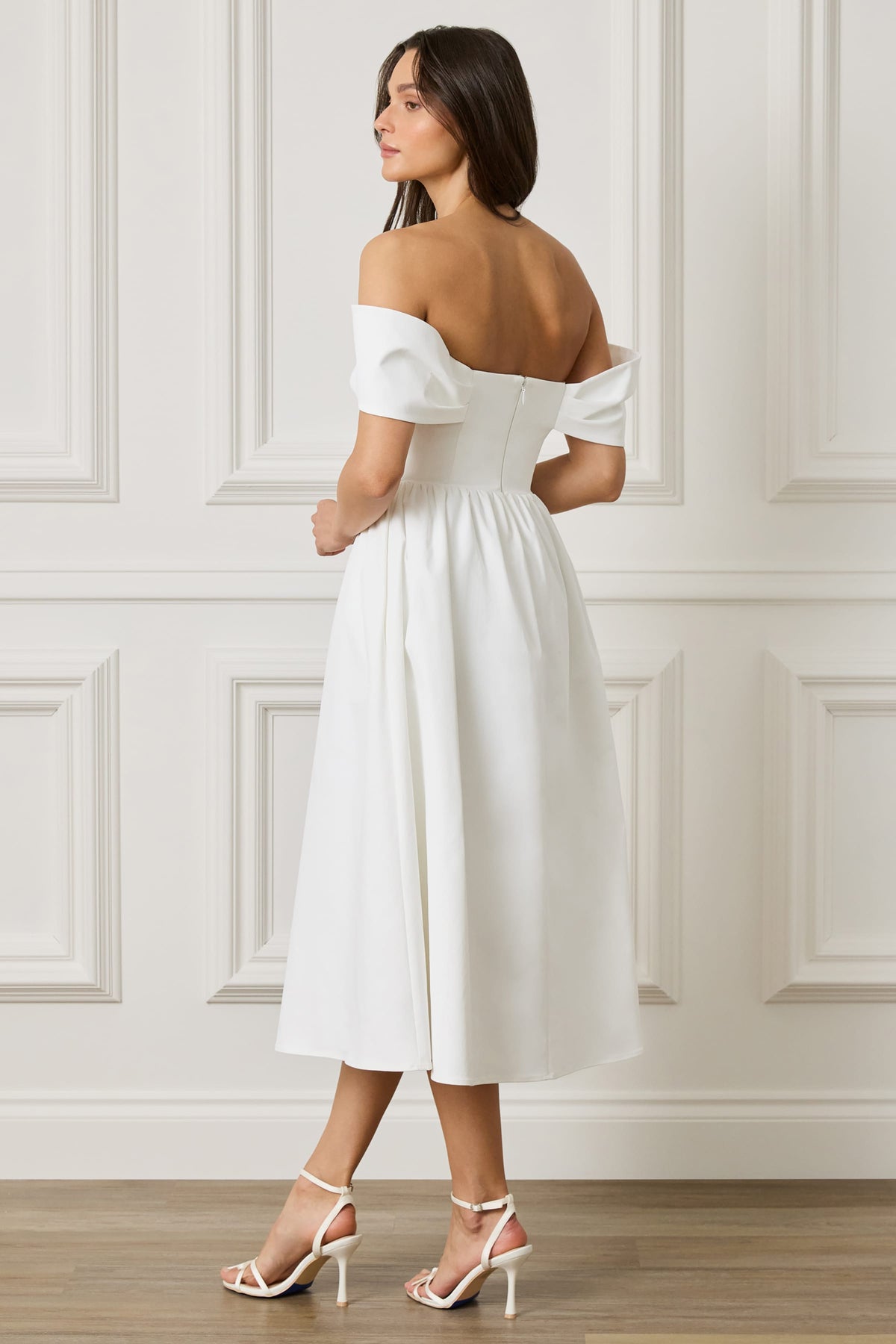 ROSALIND Bardot Midi Dress in White