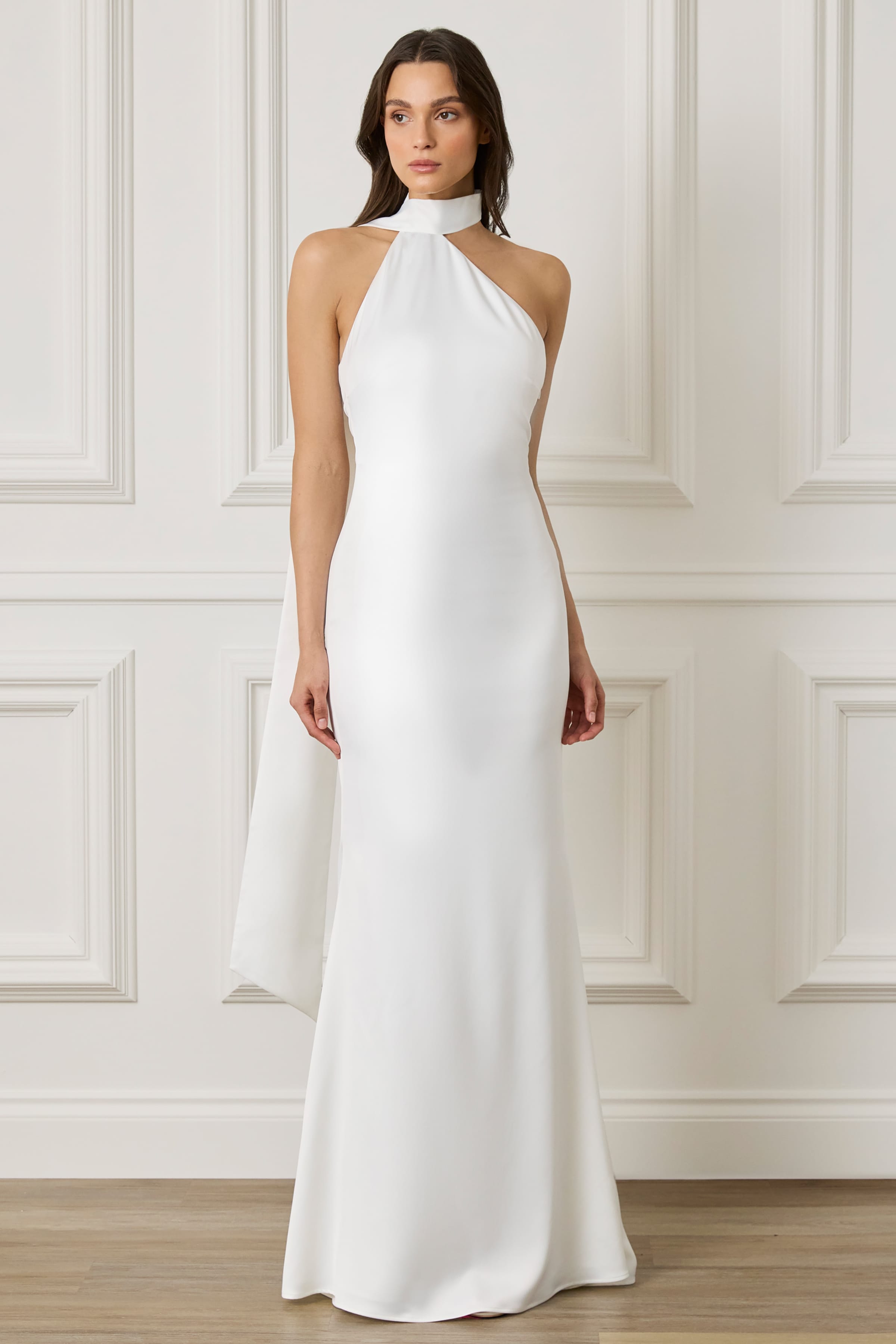 ALIANA Satin Maxi Dress in Off White