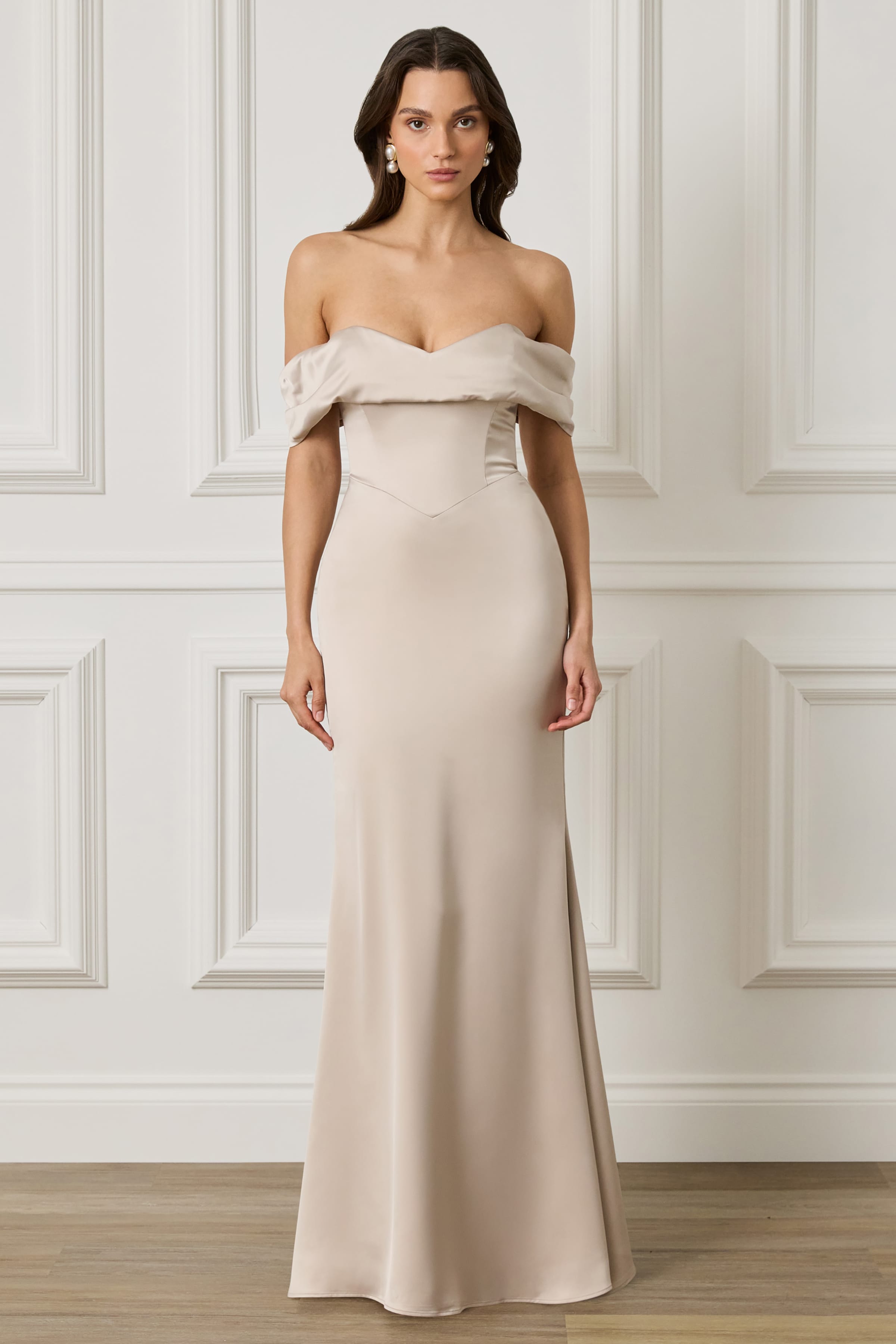 RAYNE Satin Maxi Dress in Champagne