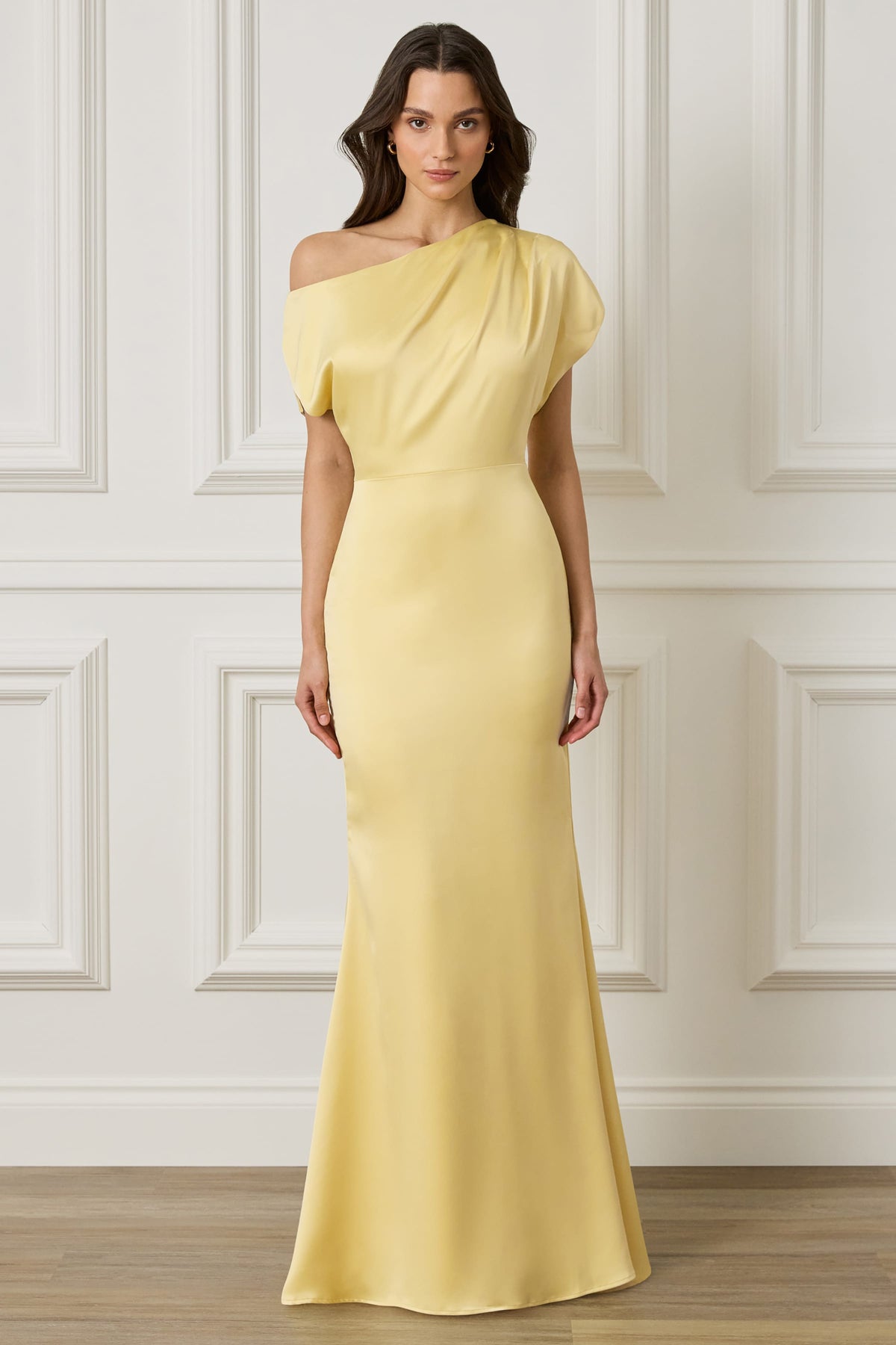 TRINITY Satin Maxi Dress in Yellow