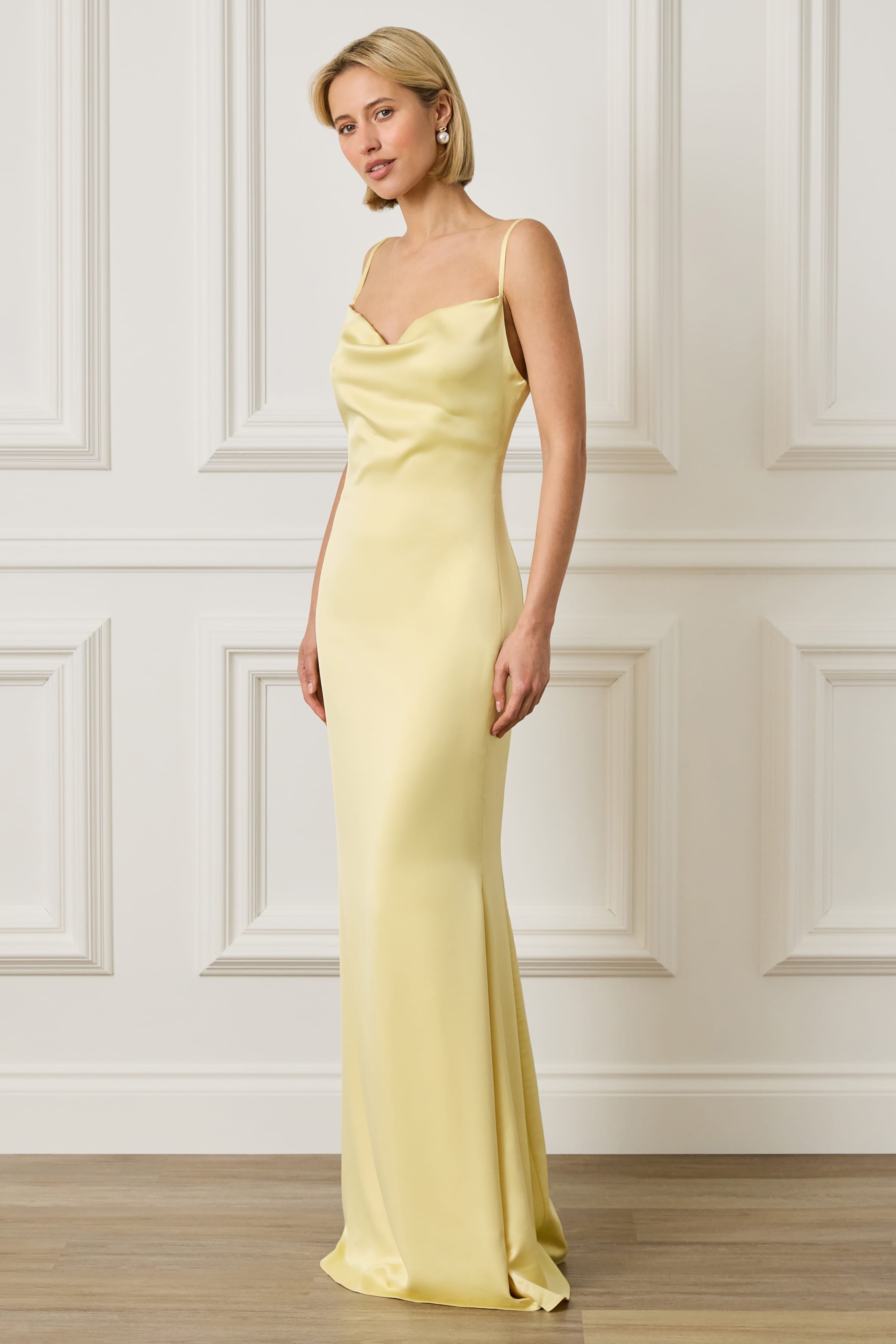 PENNY Satin Maxi Dress in Yellow