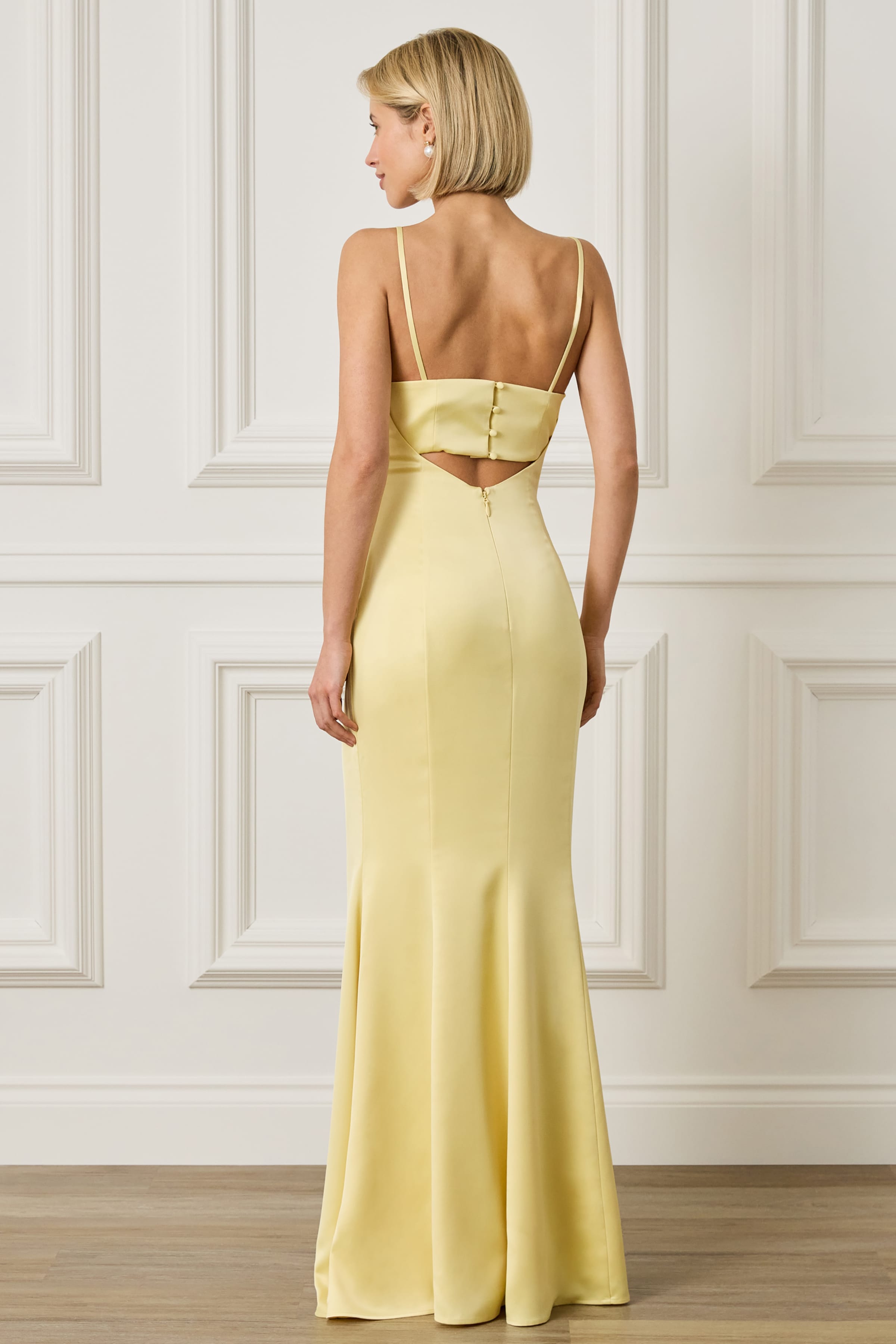 PENNY Satin Maxi Dress in Yellow
