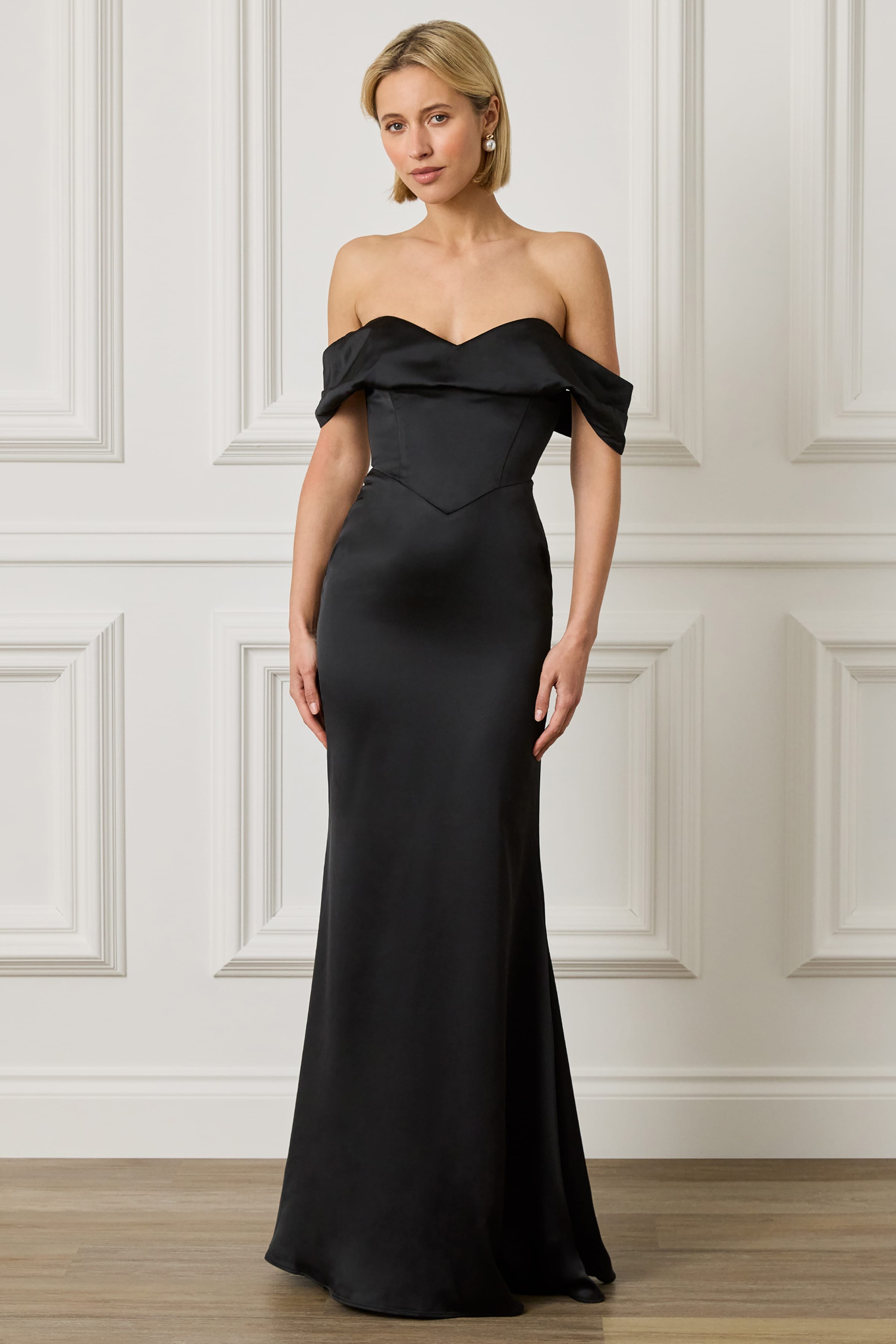 RAYNE Satin Maxi Dress in Black