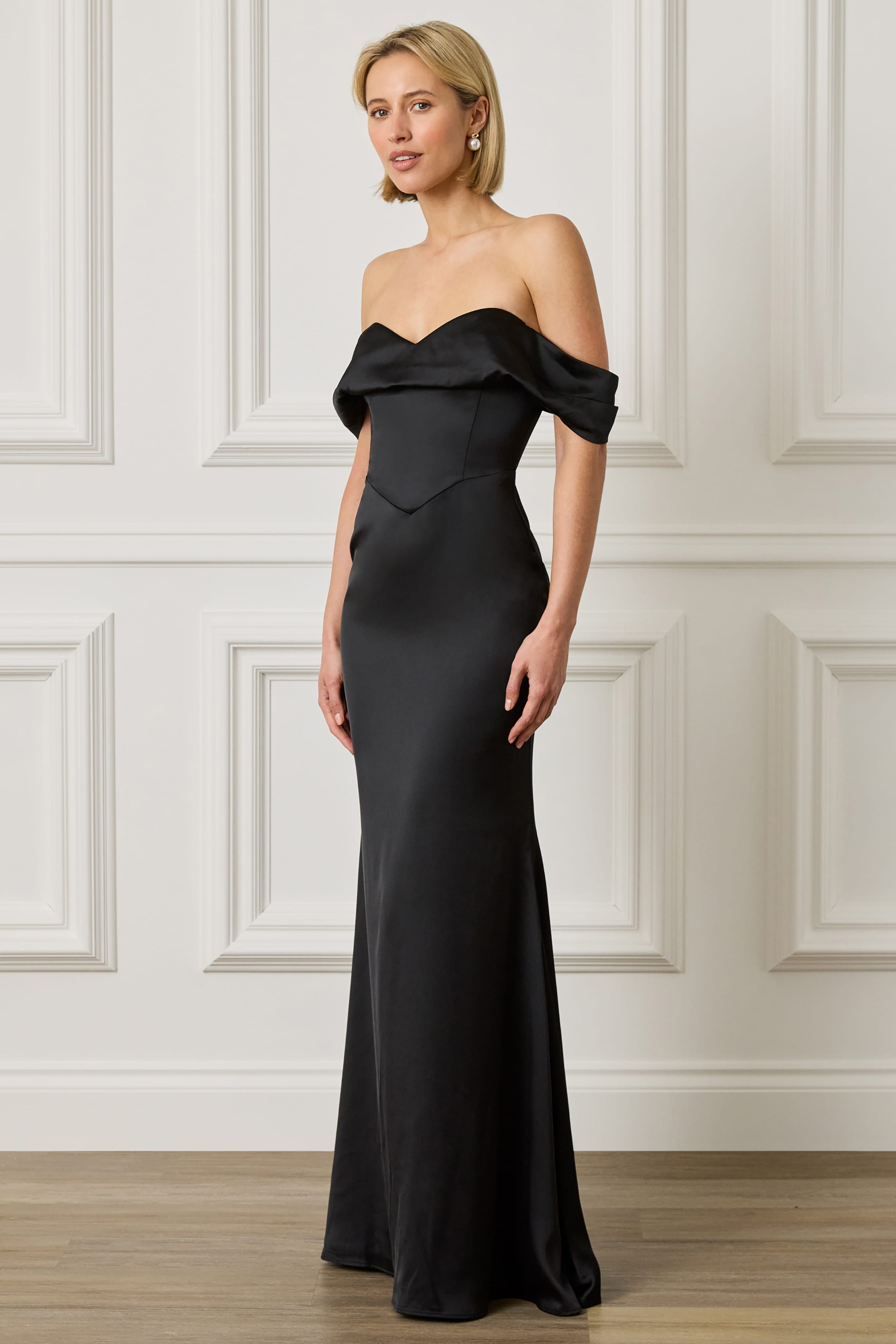 RAYNE Satin Maxi Dress in Black