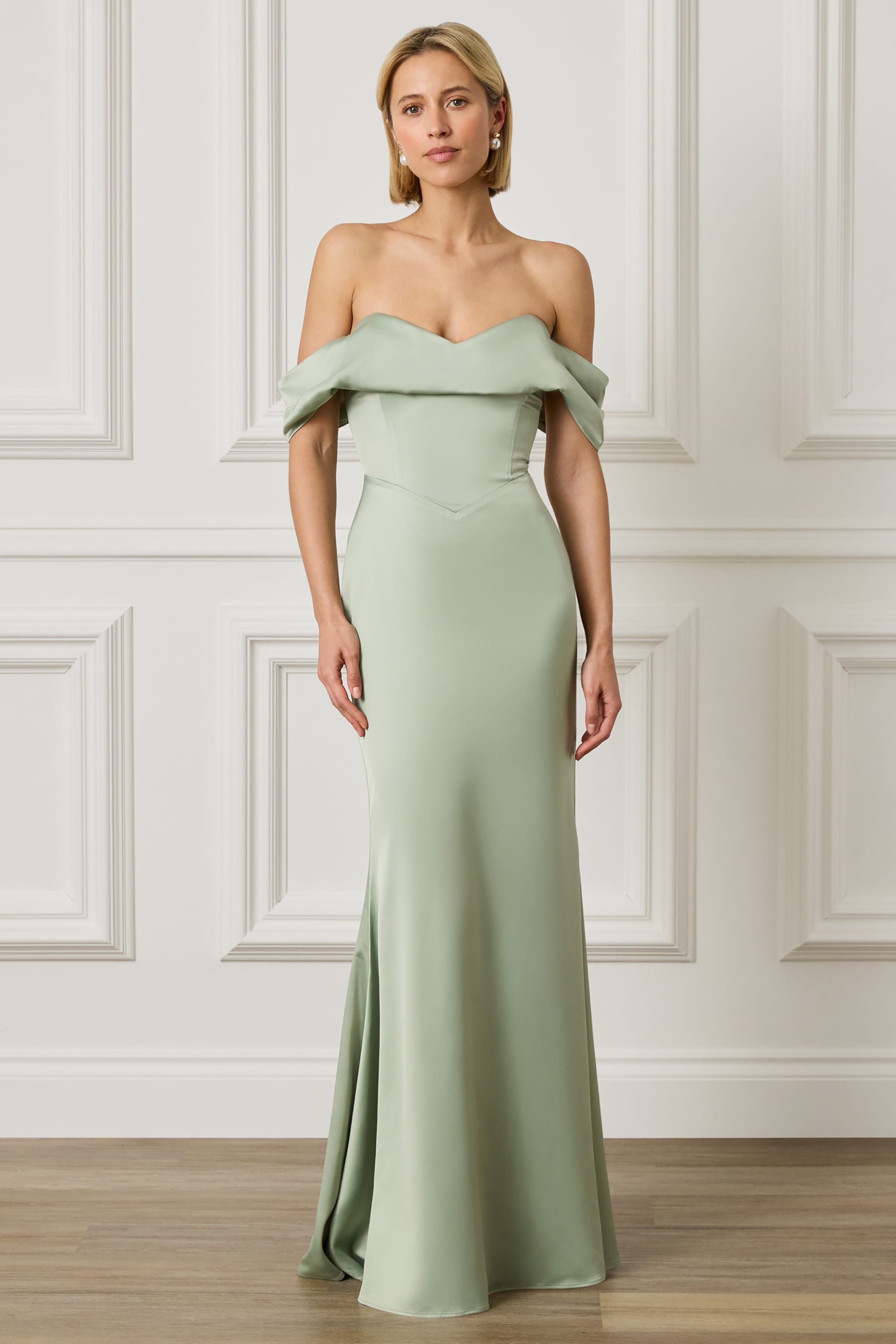 RAYNE Satin Maxi Dress in Sage