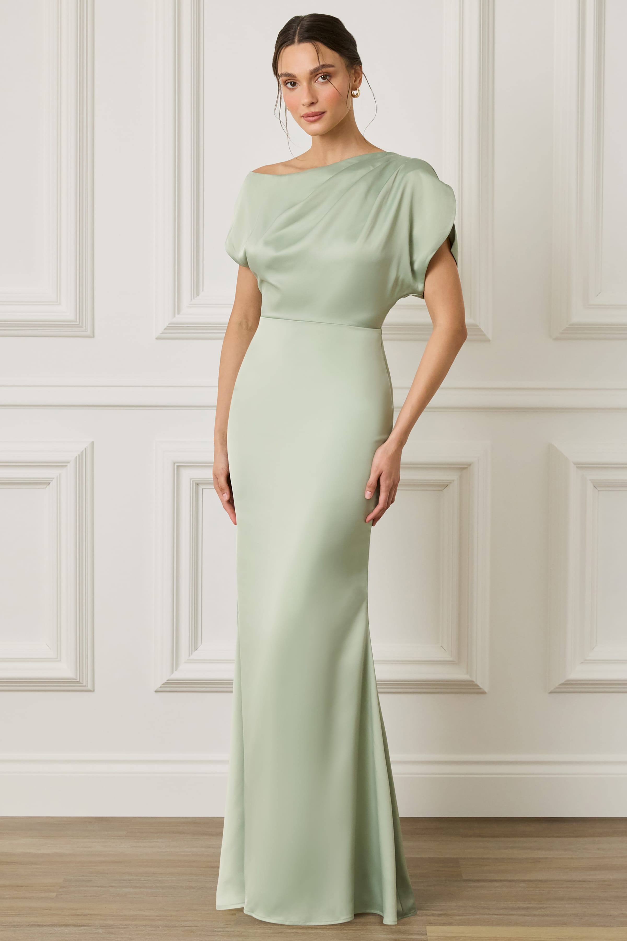 TRINITY Satin Maxi Dress in Sage