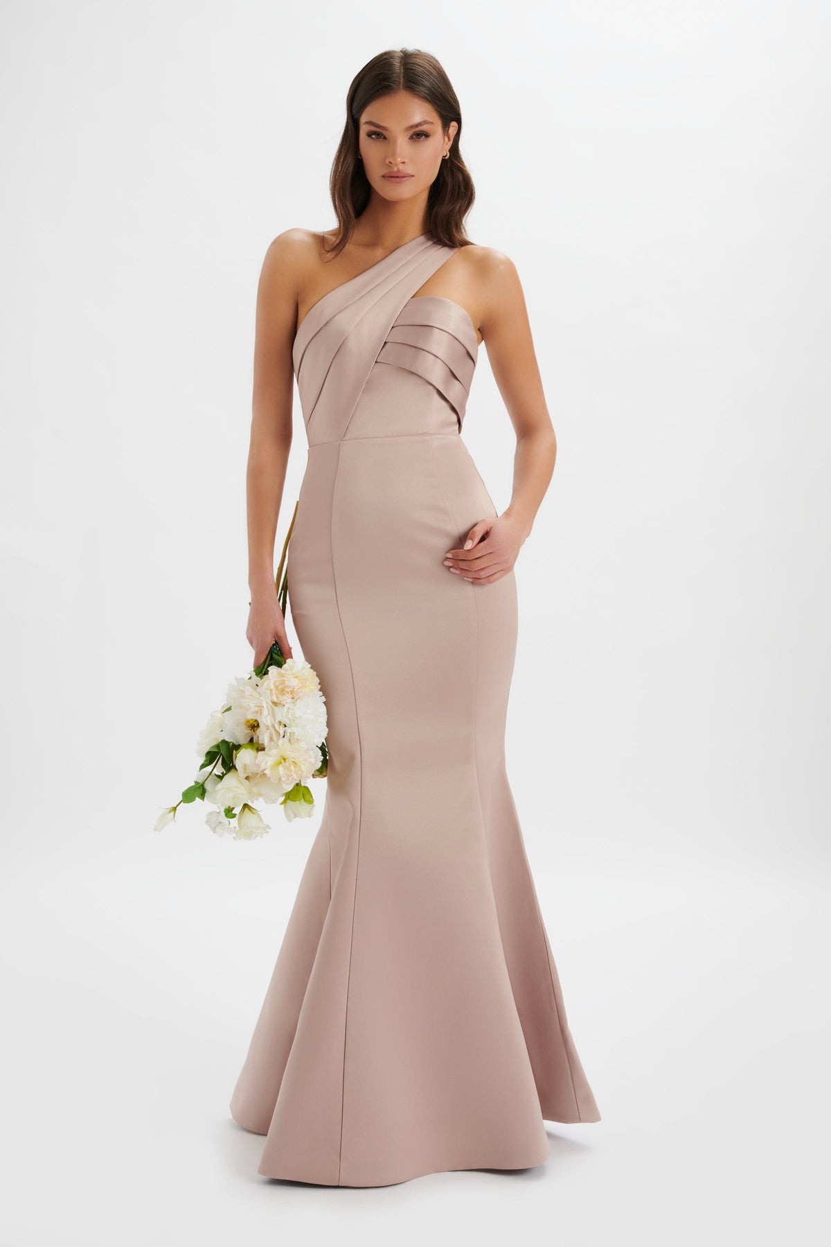 SHAILENE Satin Maxi Dress in Nude