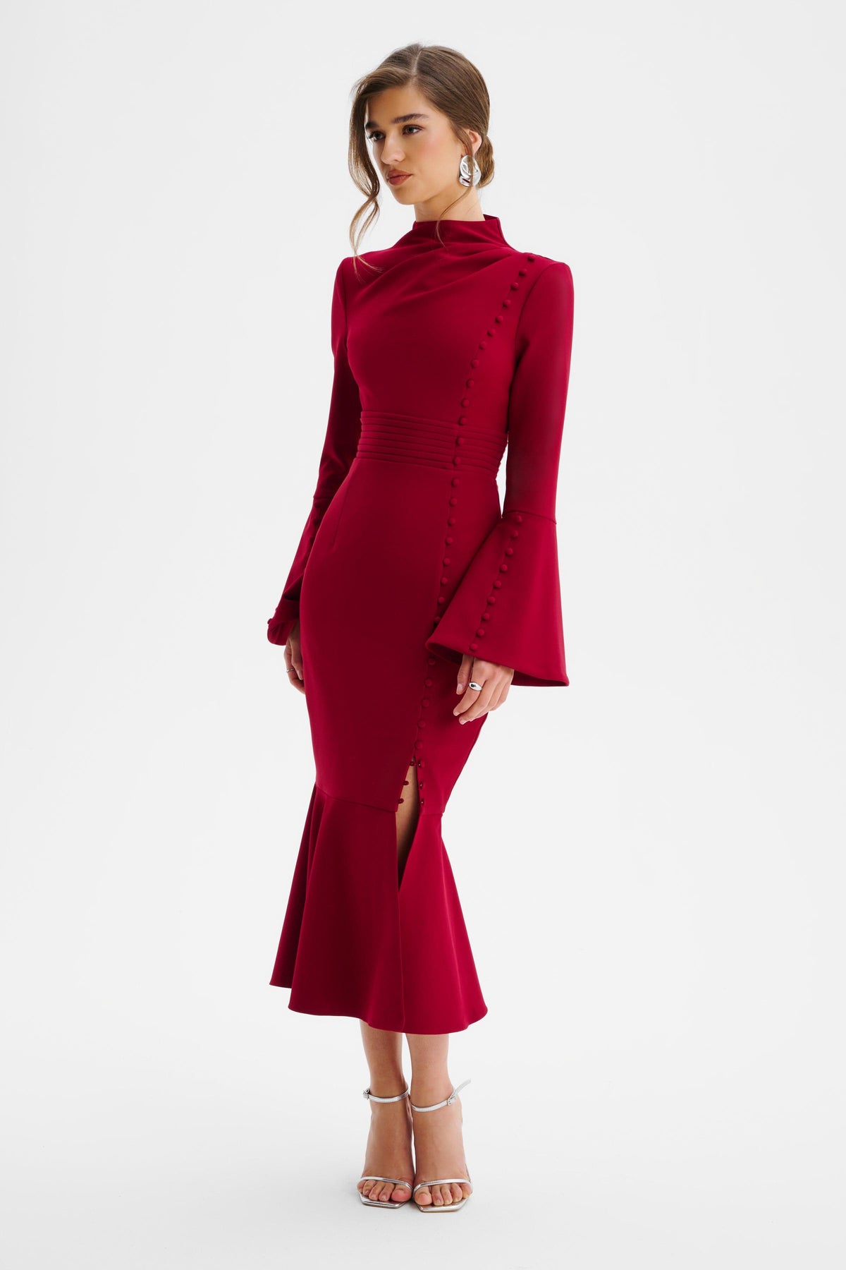 AUBREY High Neck Midi Dress in Red