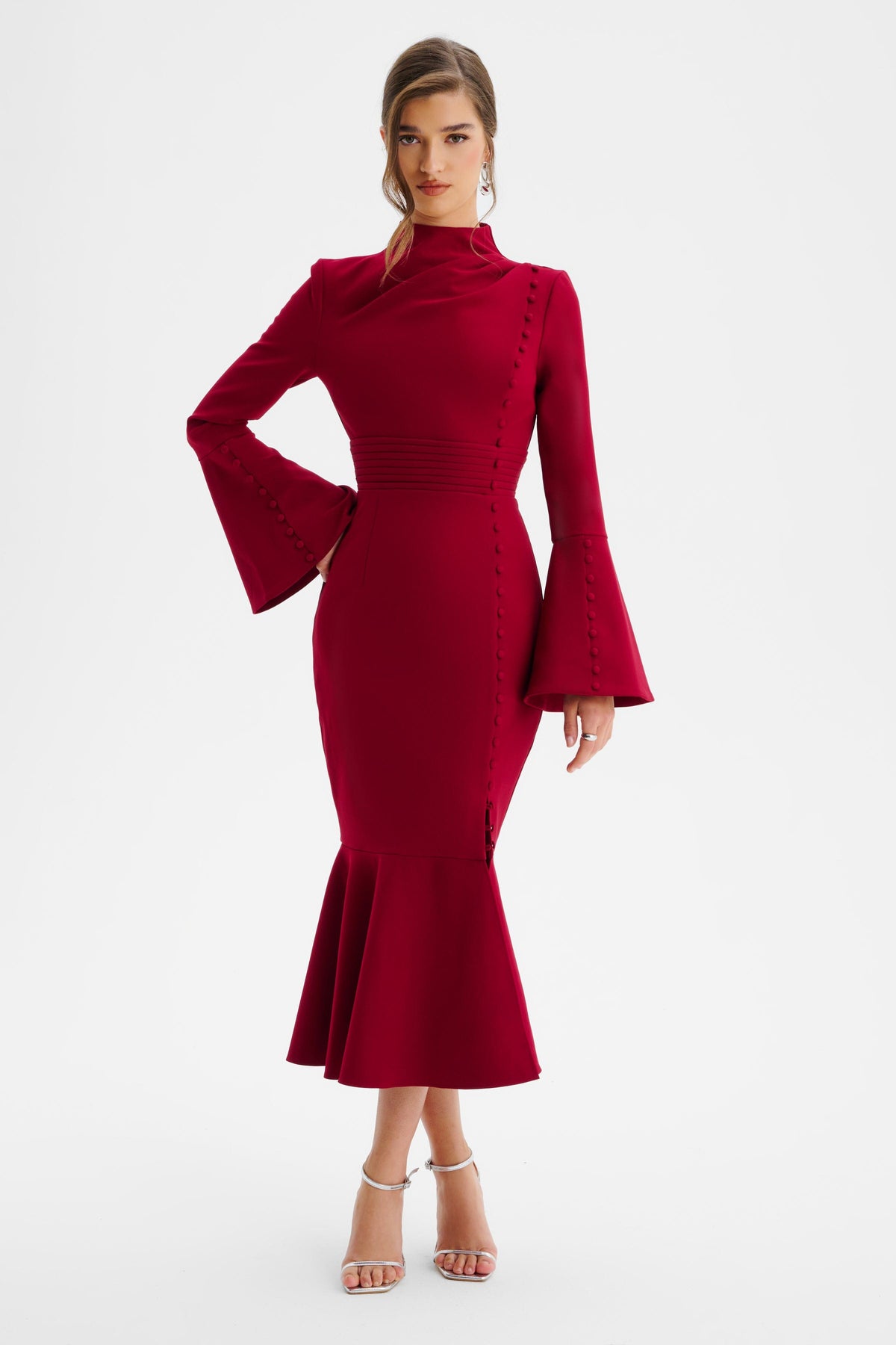 AUBREY High Neck Midi Dress in Red