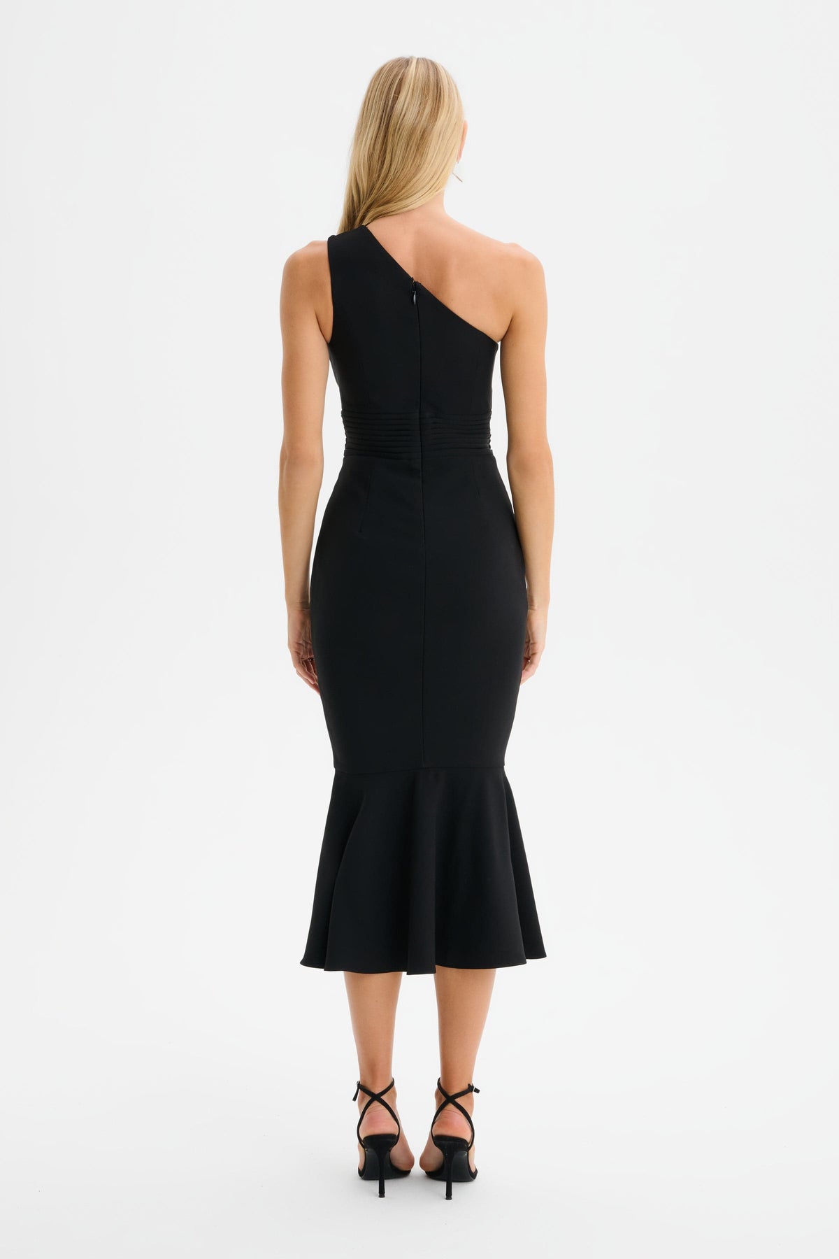 DAHLIA One Shoulder Midi Dress in Black