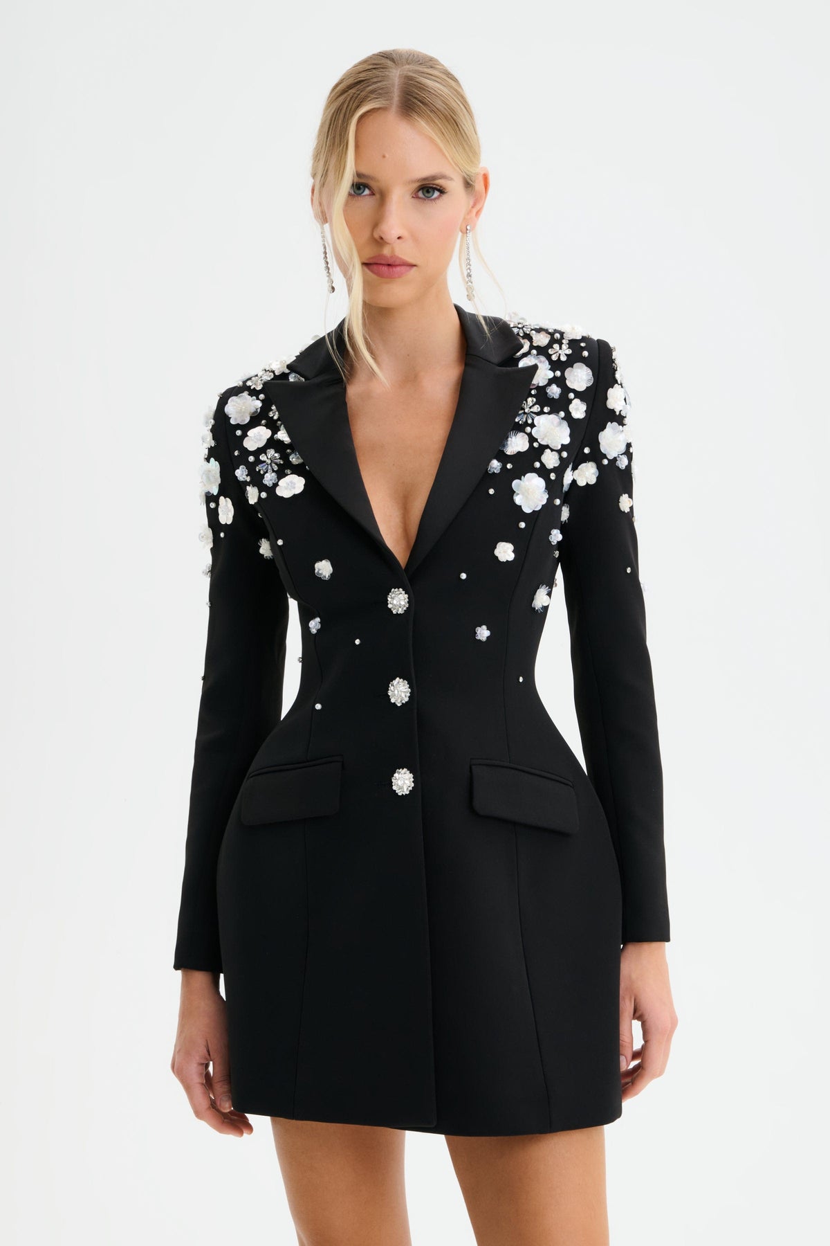 LOLA Embellished Blazer Dress in Black