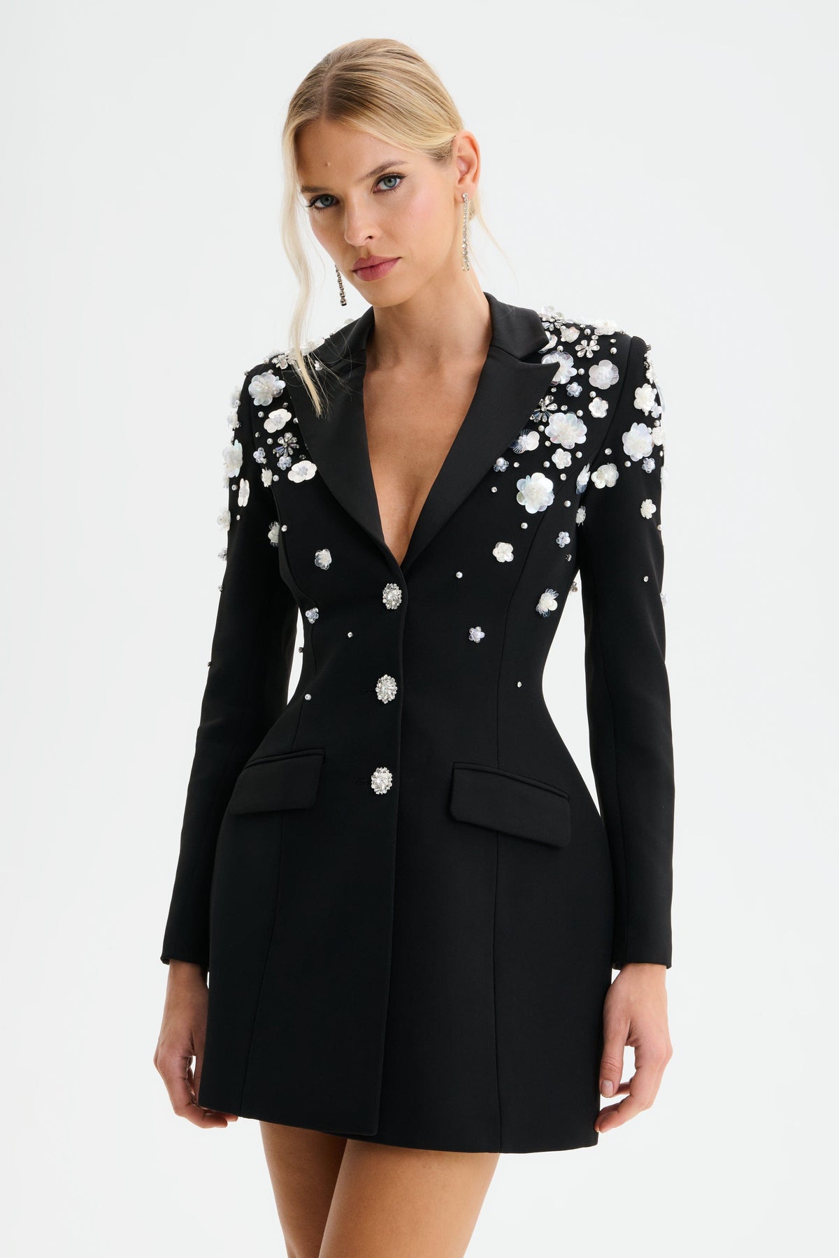 LOLA Embellished Blazer Dress in Black