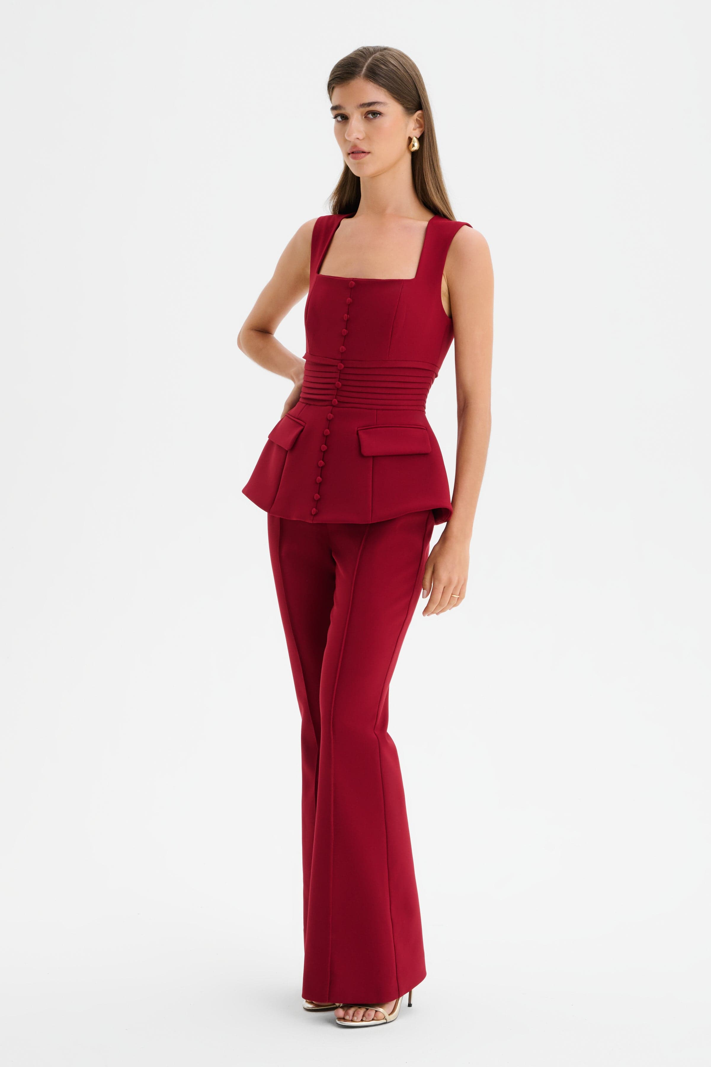CAMILLA Square Neck Jumpsuit in Burgundy