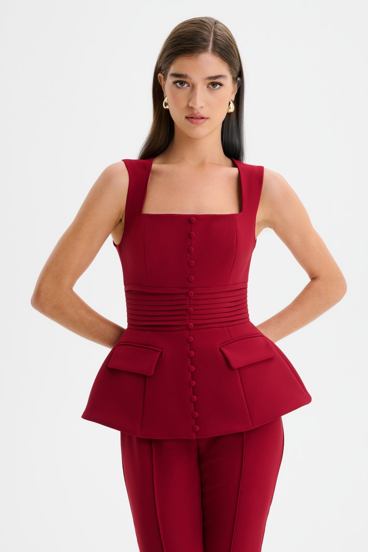 CAMILLA Square Neck Jumpsuit in Burgundy